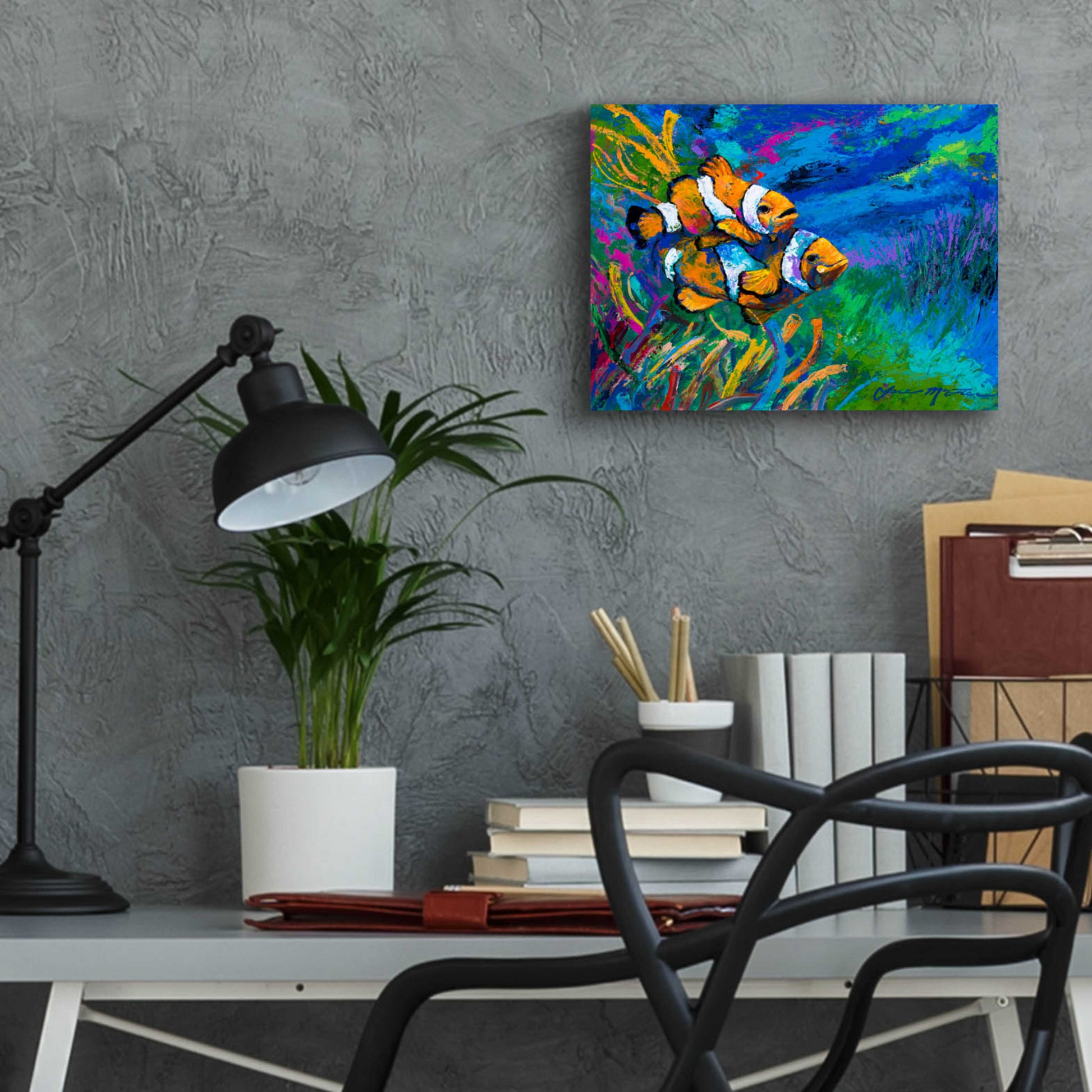 Epic Art 'The First Date Smiling Clownfish' by Jace D McTier, Acrylic Glass Wall Art,16x12