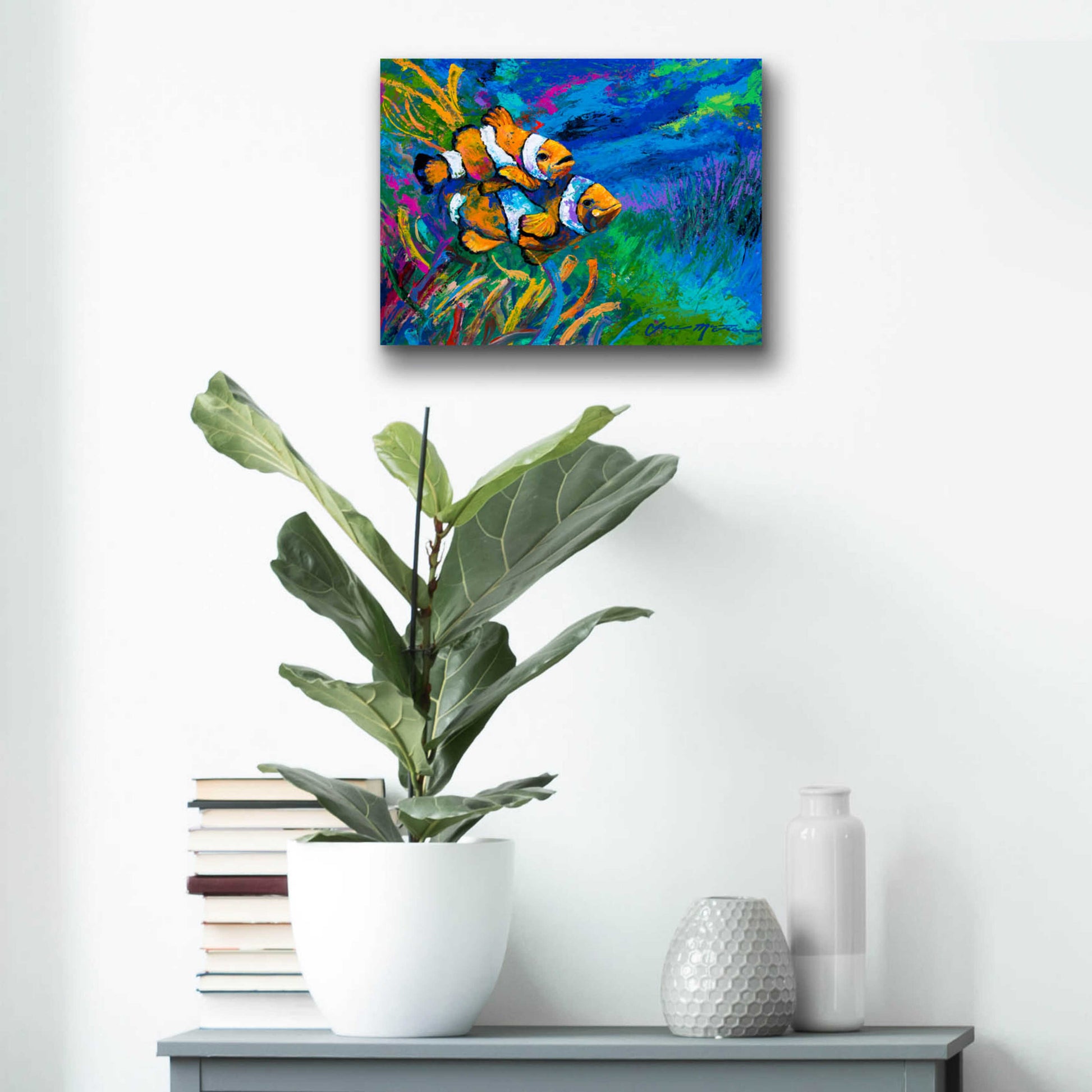 Epic Art 'The First Date Smiling Clownfish' by Jace D McTier, Acrylic Glass Wall Art,16x12