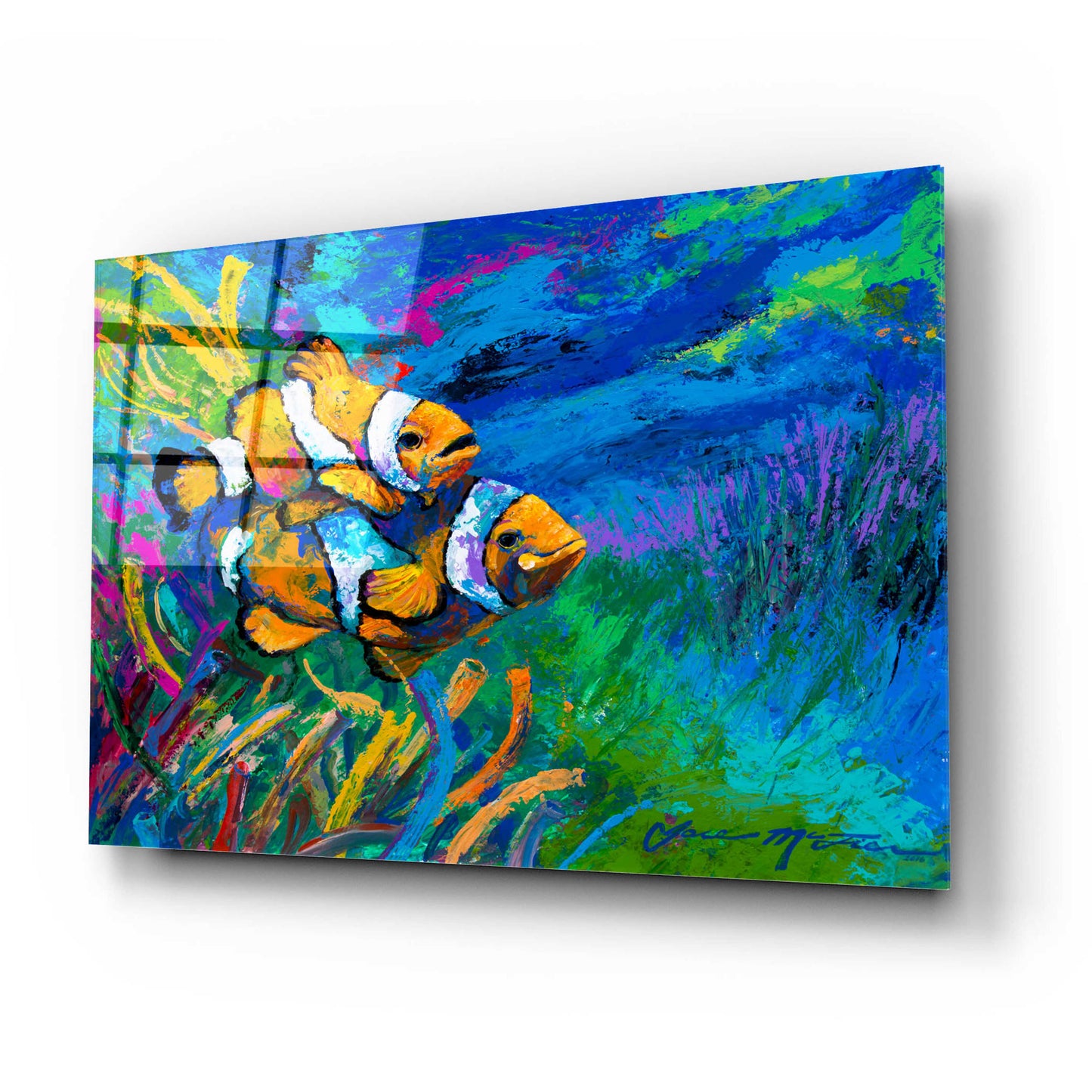 Epic Art 'The First Date Smiling Clownfish' by Jace D McTier, Acrylic Glass Wall Art,24x16