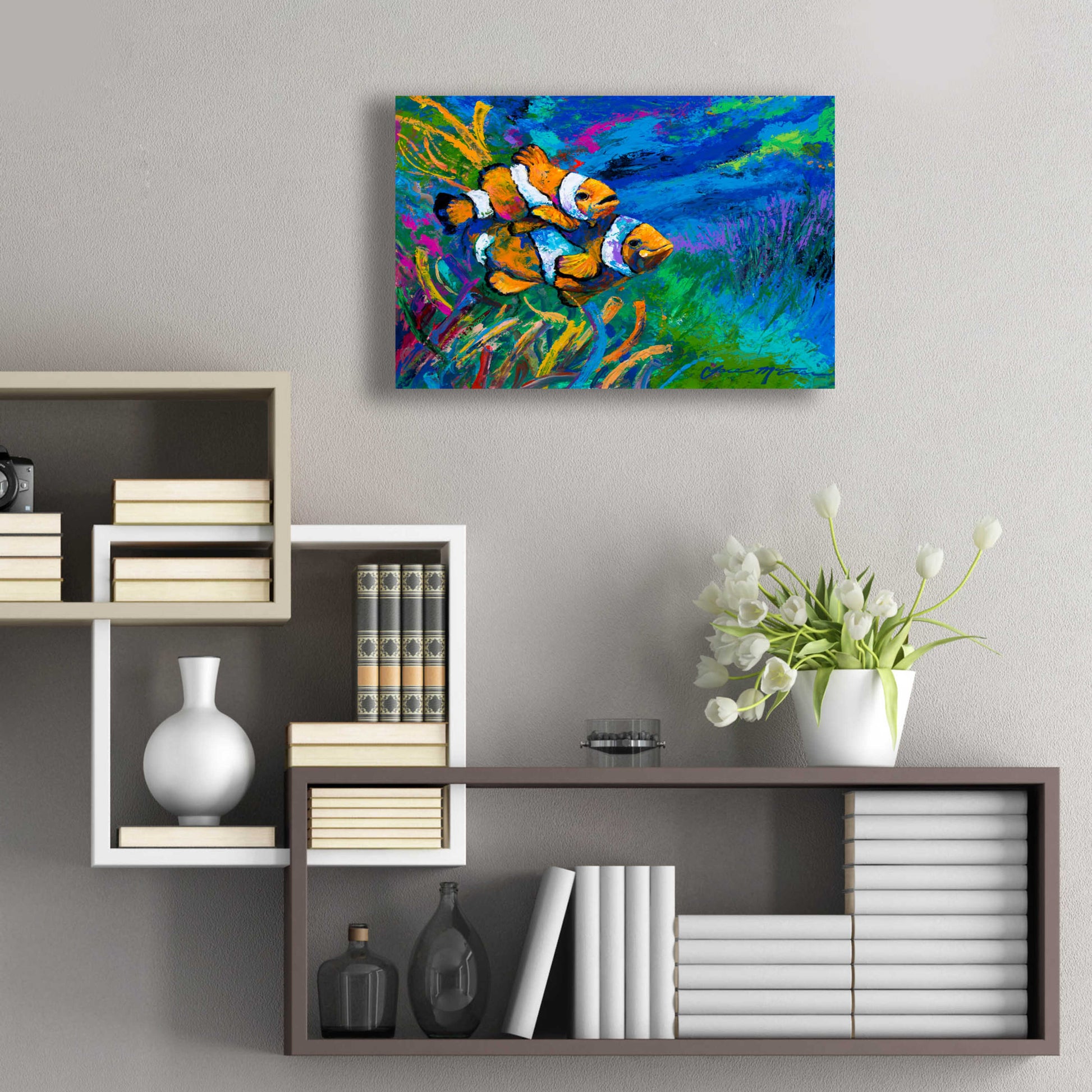 Epic Art 'The First Date Smiling Clownfish' by Jace D McTier, Acrylic Glass Wall Art,24x16