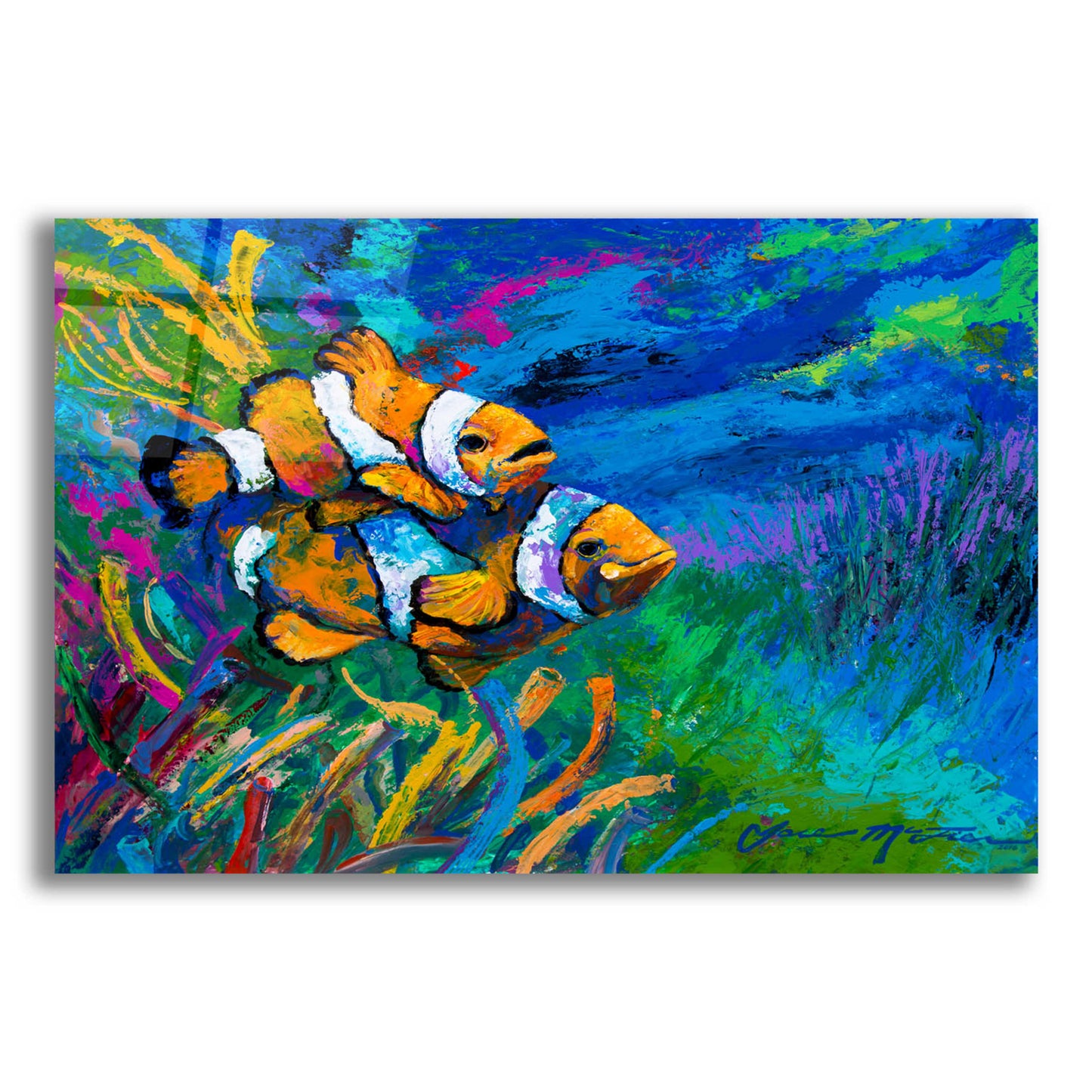 Epic Art 'The First Date Smiling Clownfish' by Jace D McTier, Acrylic Glass Wall Art,24x16