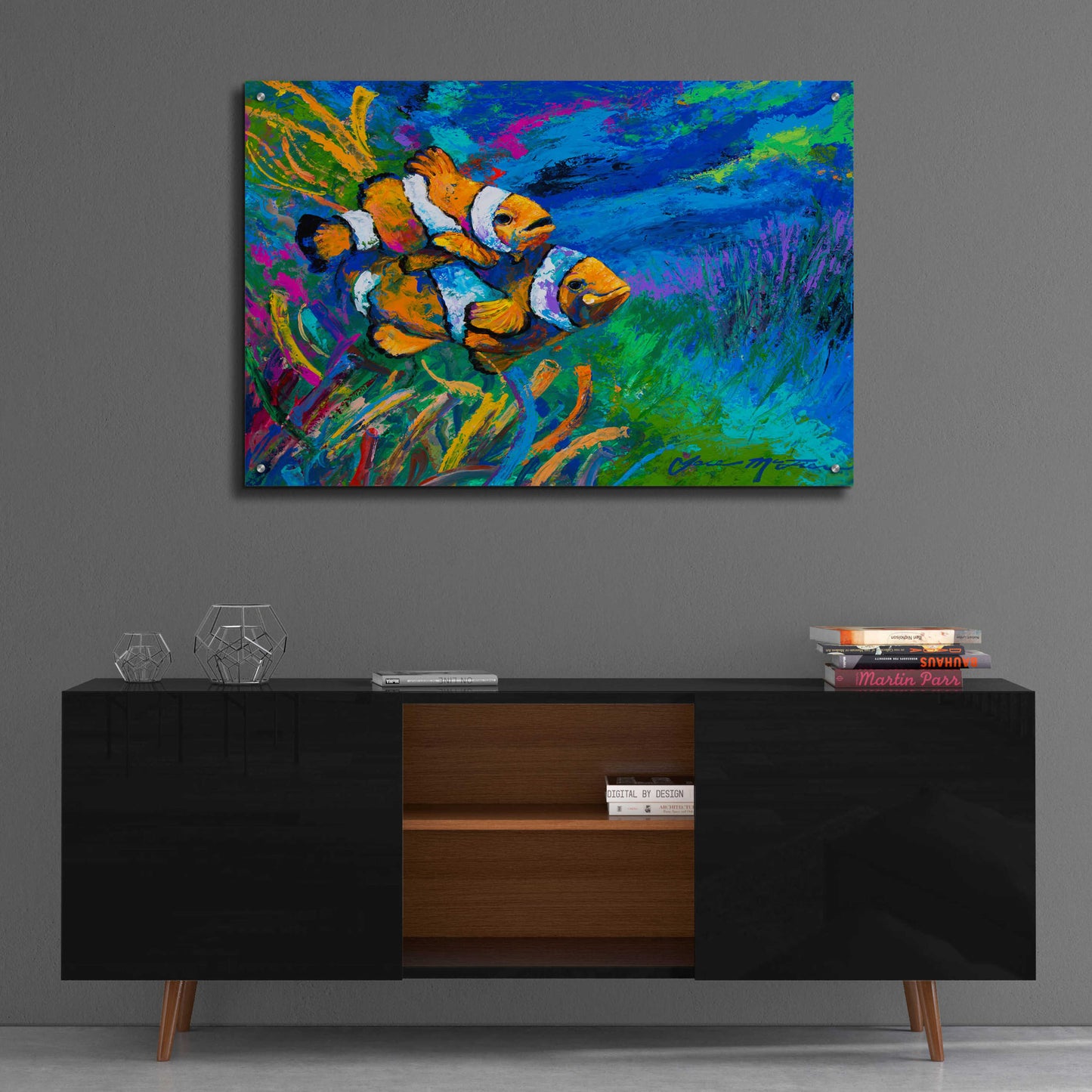 Epic Art 'The First Date Smiling Clownfish' by Jace D McTier, Acrylic Glass Wall Art,36x24