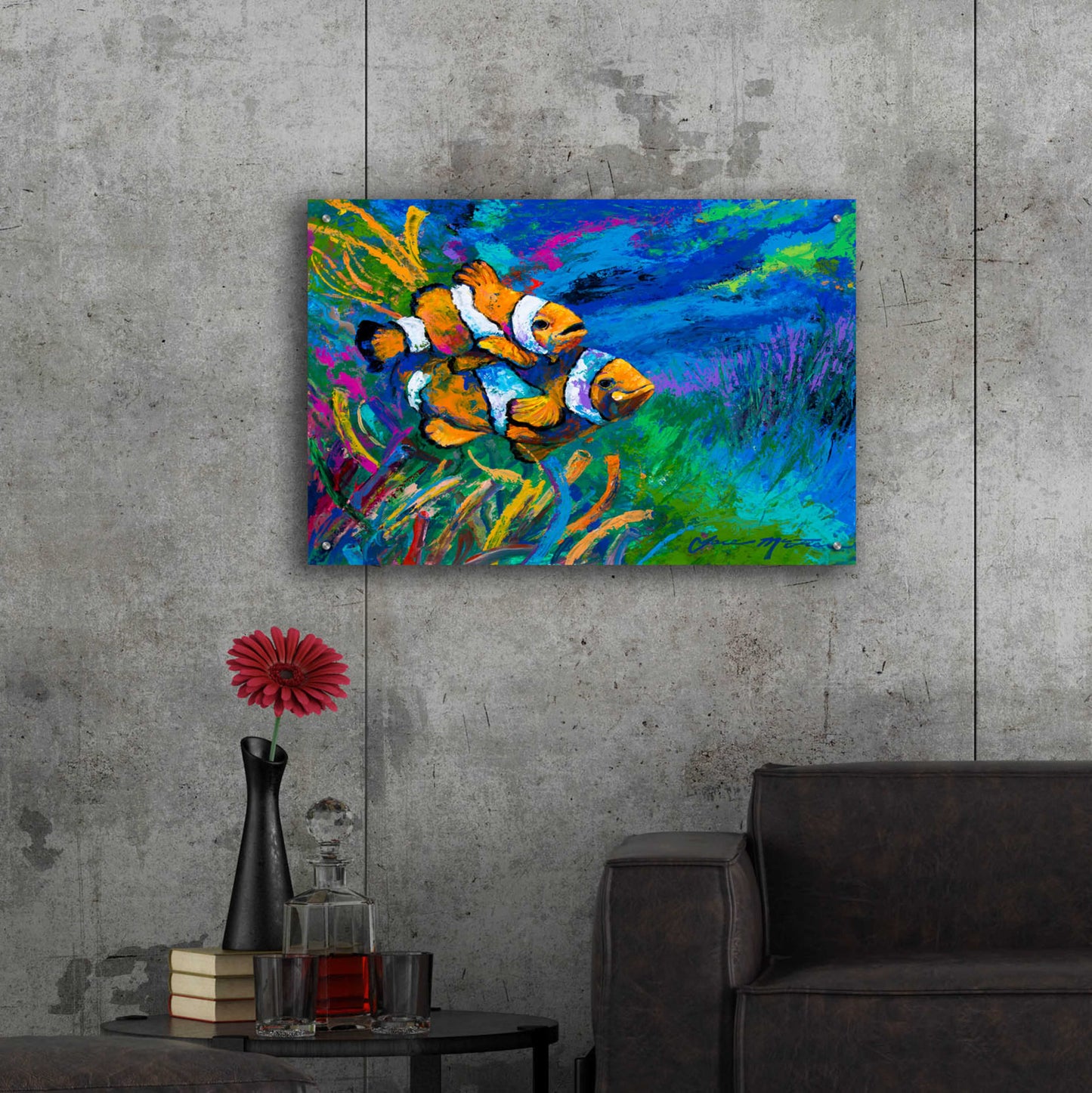 Epic Art 'The First Date Smiling Clownfish' by Jace D McTier, Acrylic Glass Wall Art,36x24