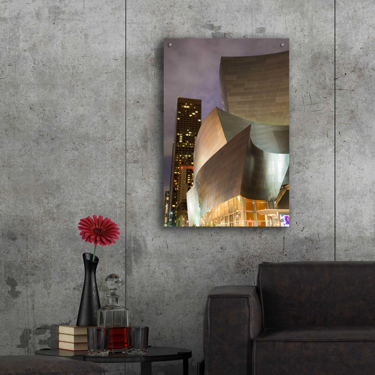 Epic Art 'Old Meets New Disney Concert Hall' by Chris Moyer, Acrylic Glass Wall Art,24x36