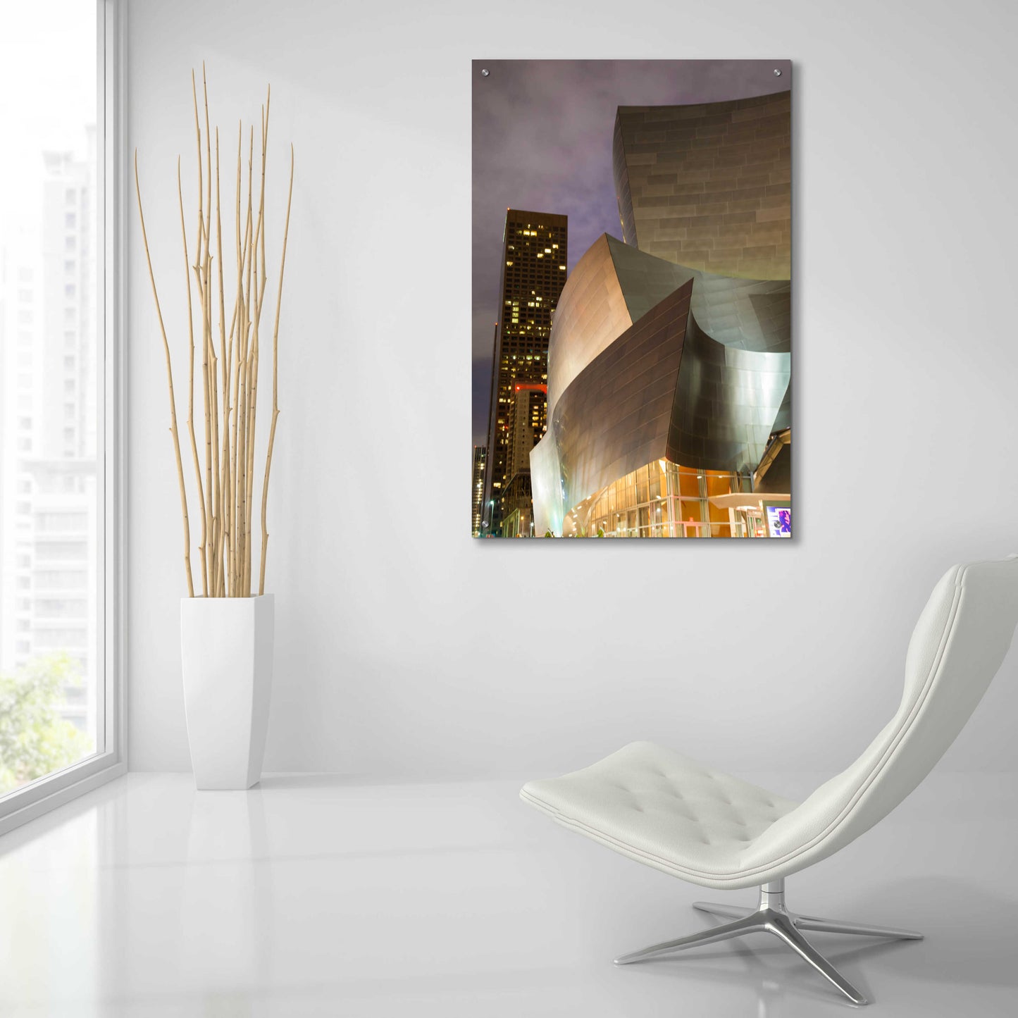 Epic Art 'Old Meets New Disney Concert Hall' by Chris Moyer, Acrylic Glass Wall Art,24x36