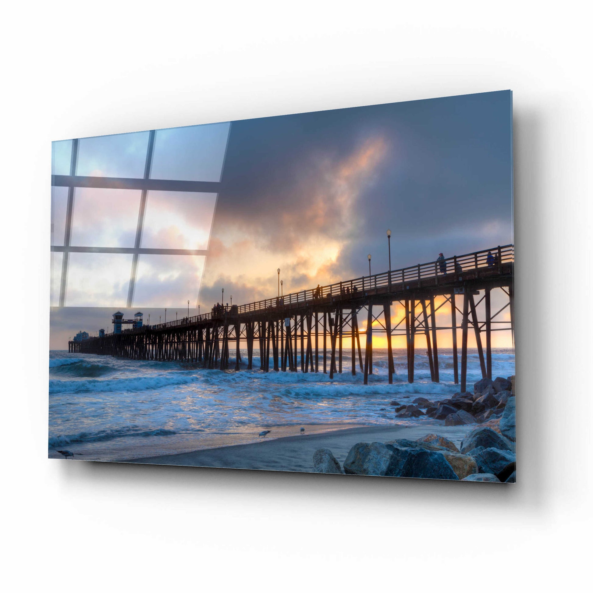 Epic Art 'Sunset Through Oceanside Pier' by Chris Moyer, Acrylic Glass Wall Art,16x12