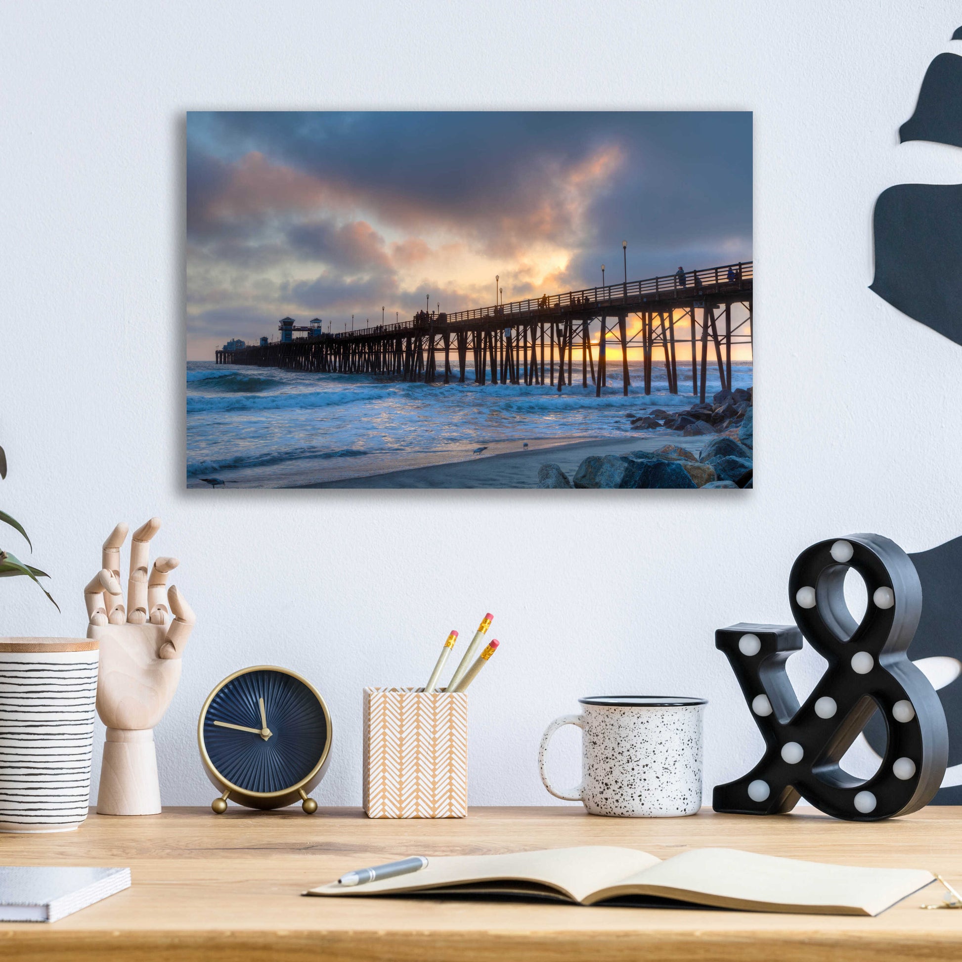 Epic Art 'Sunset Through Oceanside Pier' by Chris Moyer, Acrylic Glass Wall Art,16x12