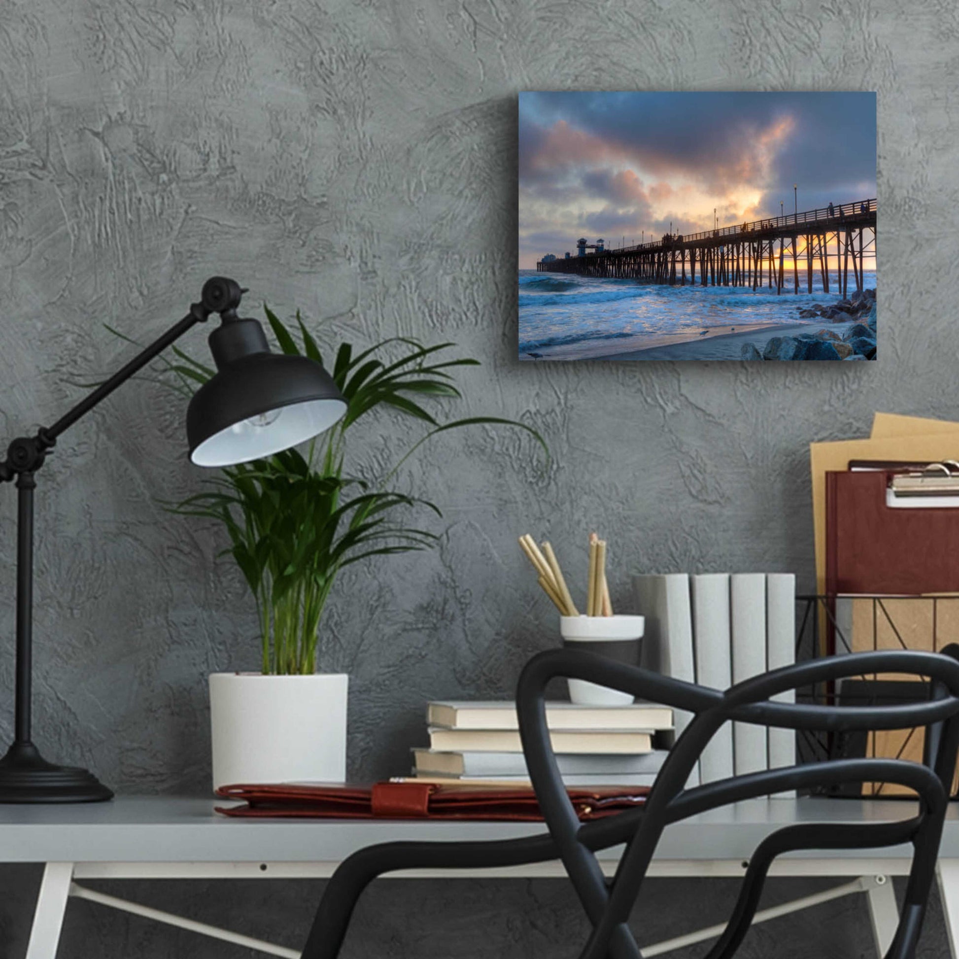 Epic Art 'Sunset Through Oceanside Pier' by Chris Moyer, Acrylic Glass Wall Art,16x12