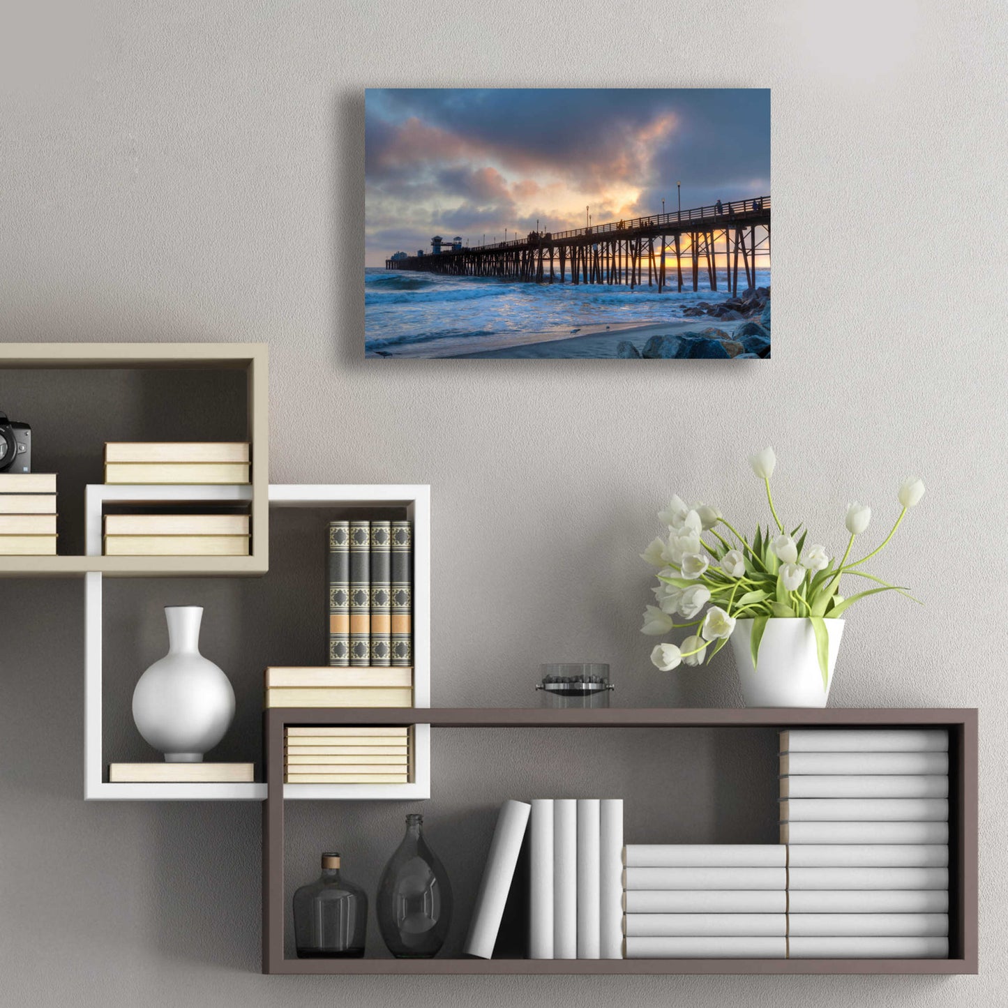 Epic Art 'Sunset Through Oceanside Pier' by Chris Moyer, Acrylic Glass Wall Art,24x16