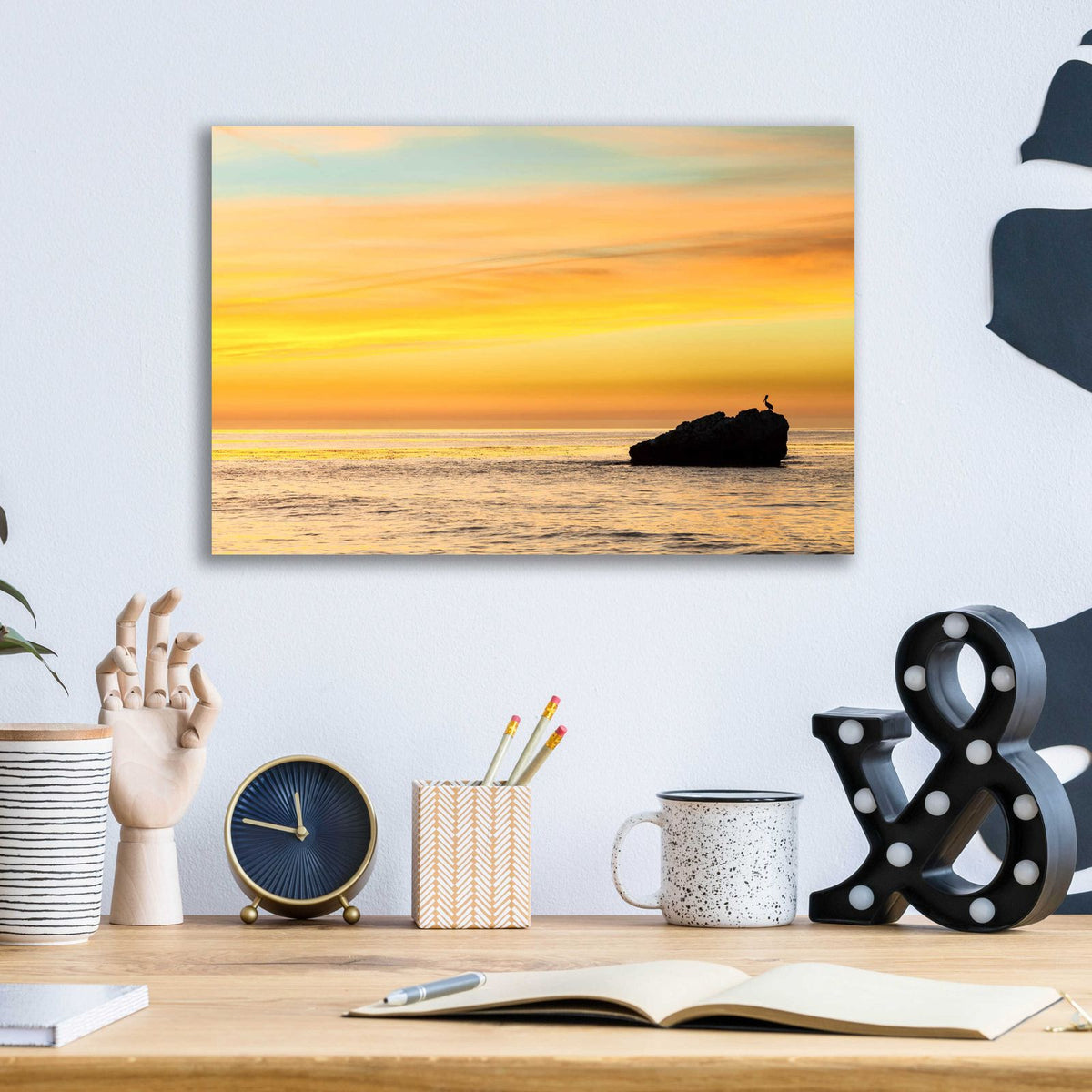 Pelican Sunrise by Chris Moyer - 16x12 acrylic wall art in a room