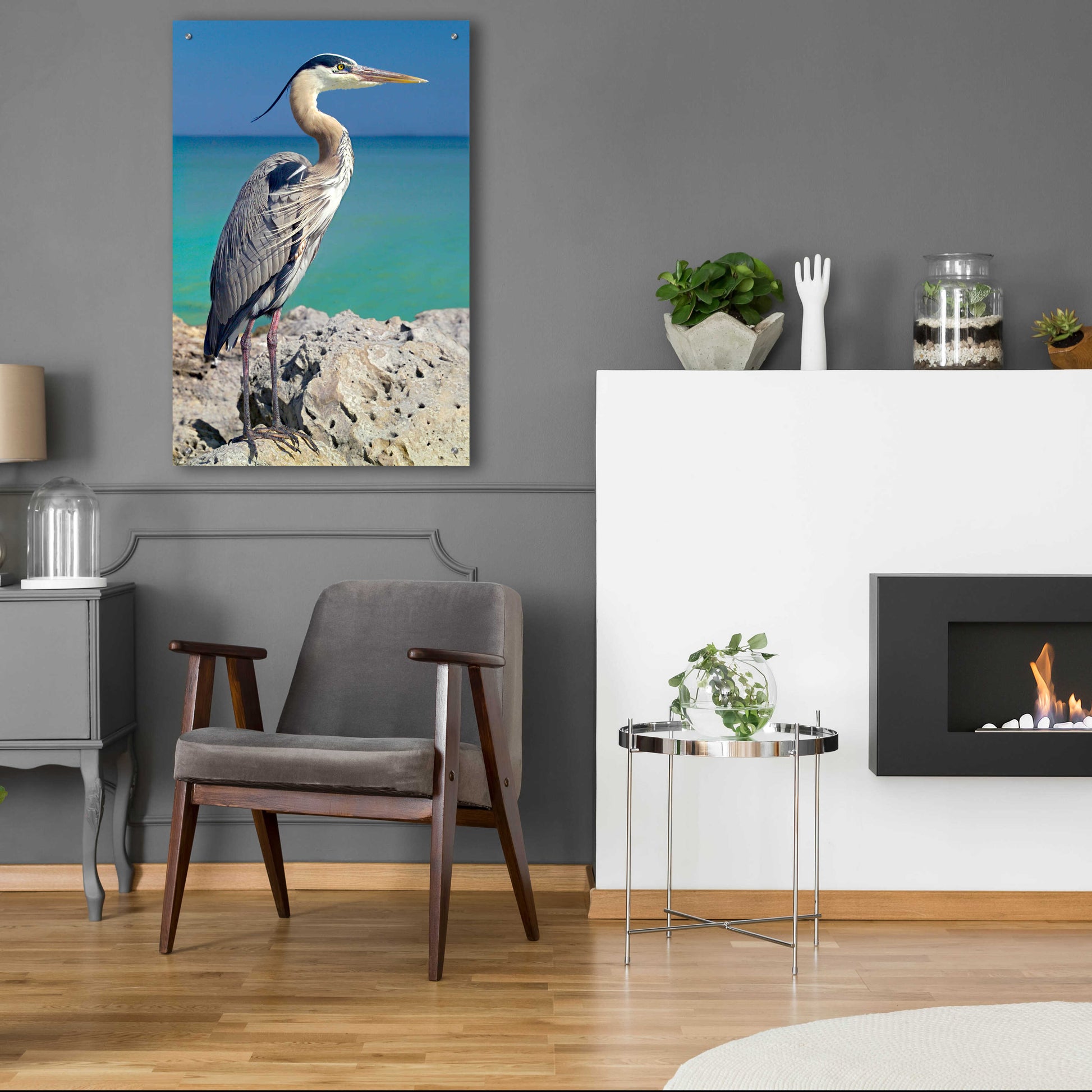 Epic Art 'Blue Heron' by Mike Jones, Acrylic Glass Wall Art,24x36