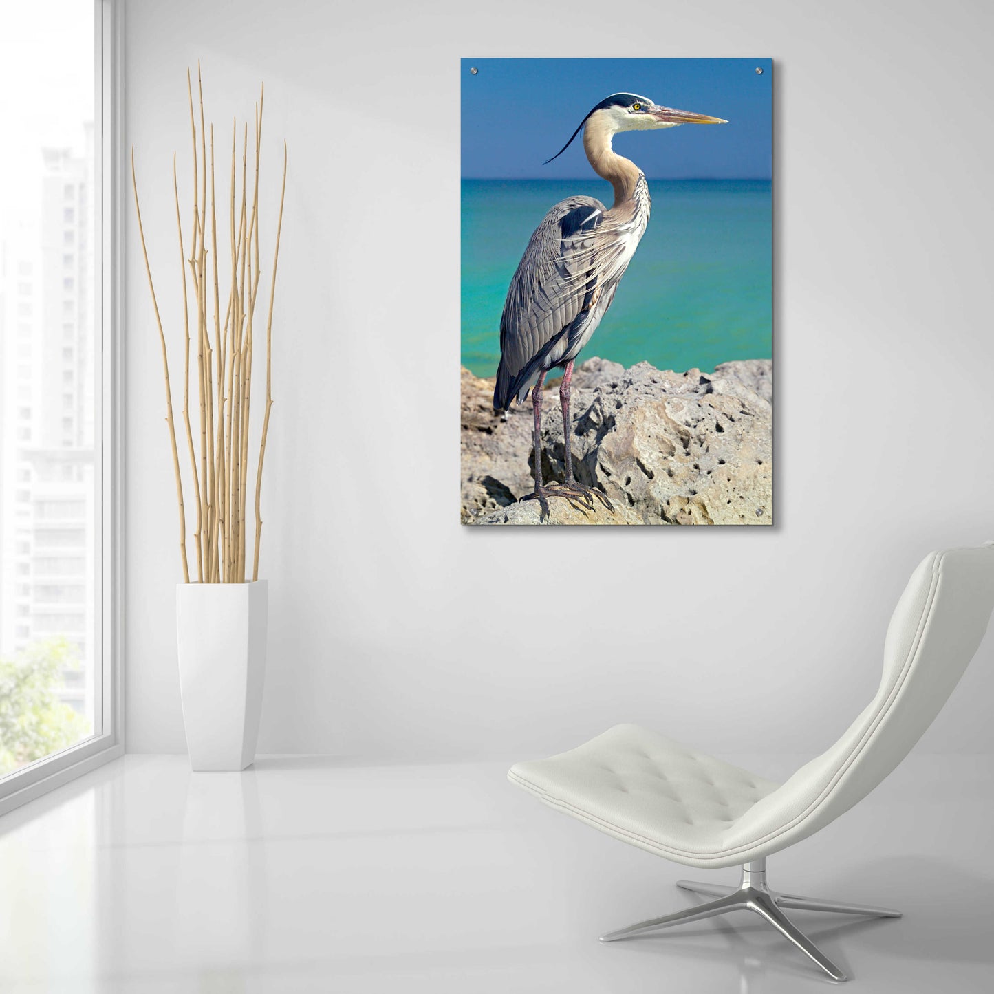 Epic Art 'Blue Heron' by Mike Jones, Acrylic Glass Wall Art,24x36