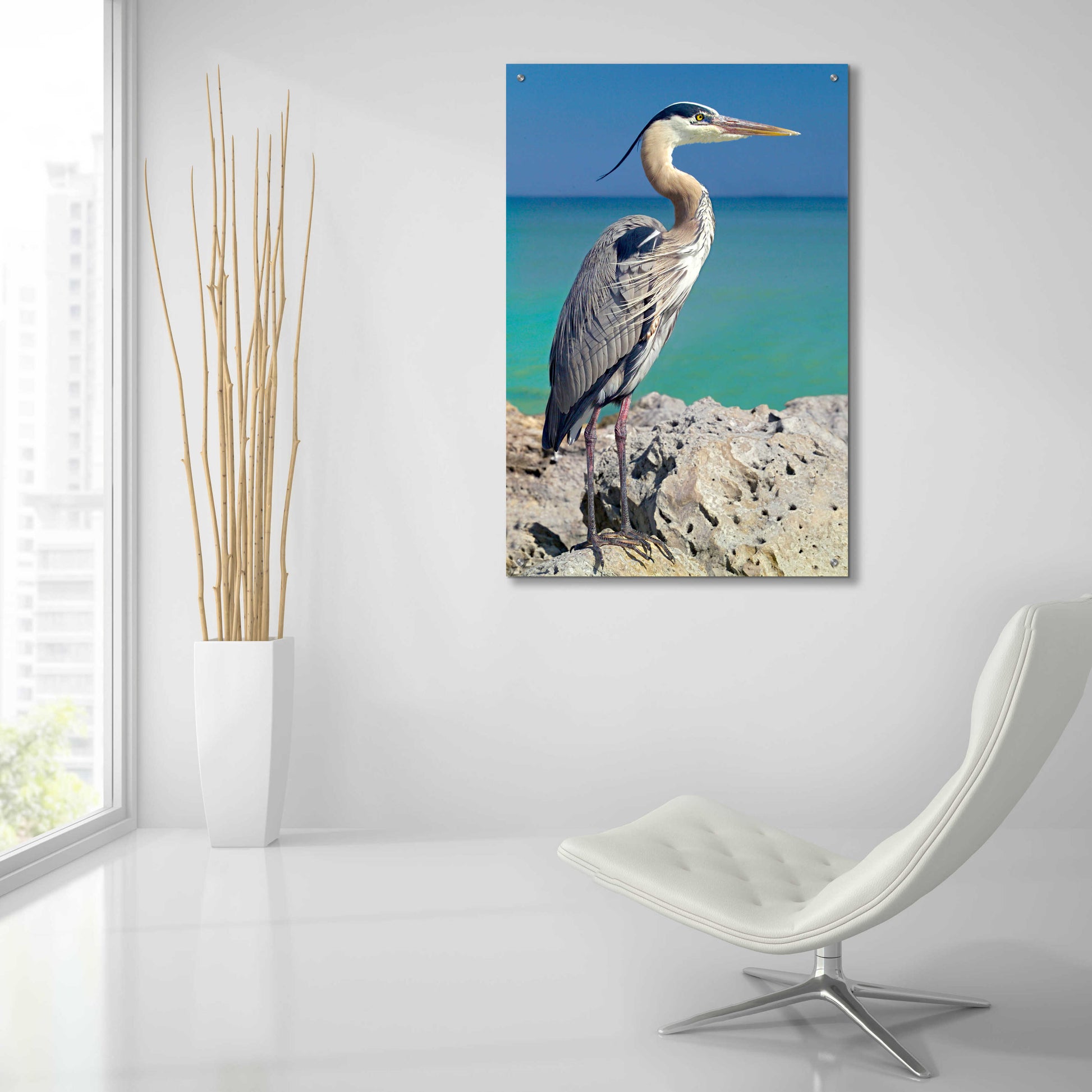 Epic Art 'Blue Heron' by Mike Jones, Acrylic Glass Wall Art,24x36