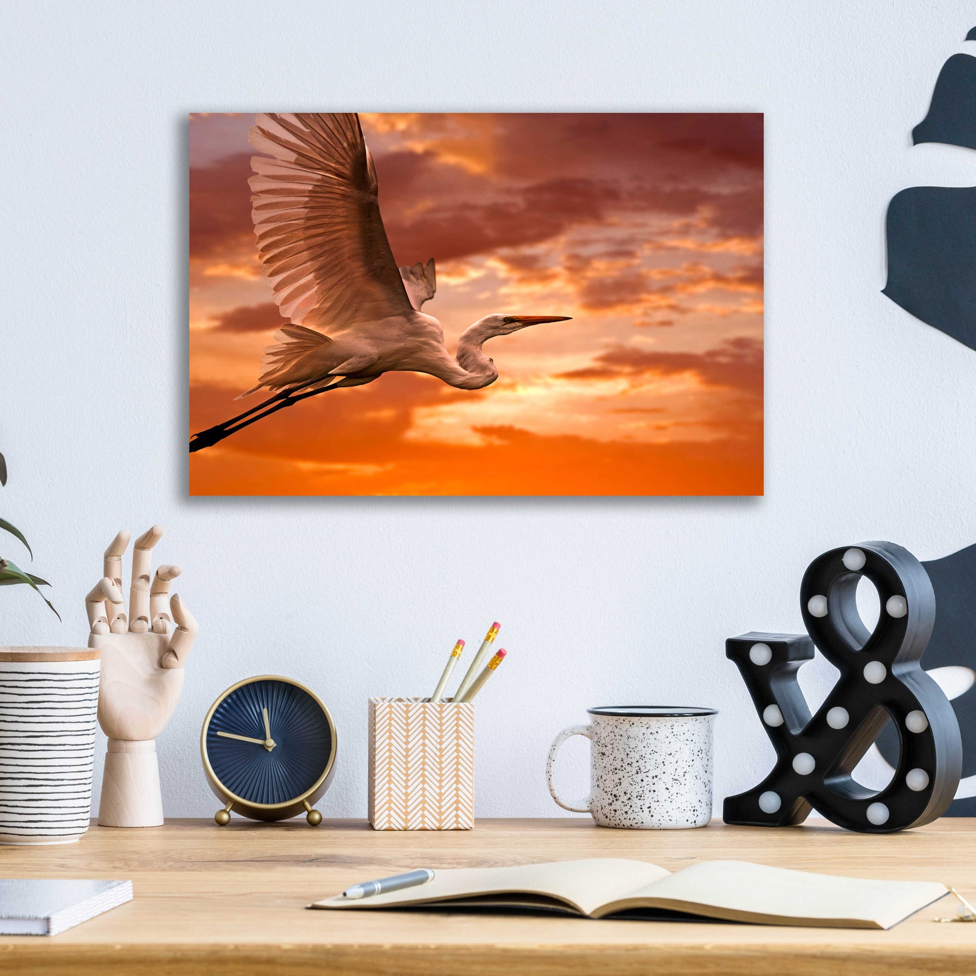 Epic Art 'Heron Sunset' by Mike Jones, Acrylic Glass Wall Art,16x12