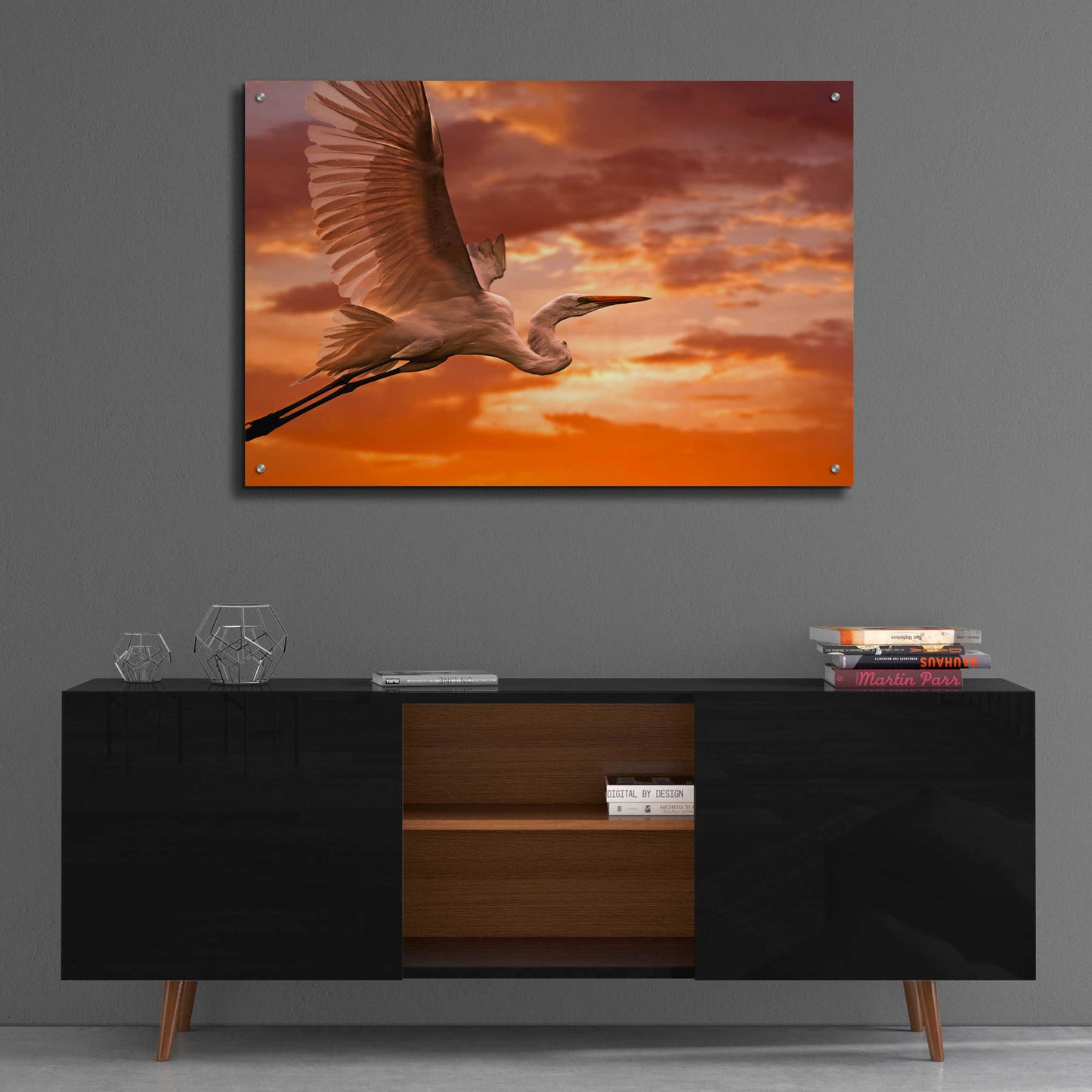 Epic Art 'Heron Sunset' by Mike Jones, Acrylic Glass Wall Art,36x24