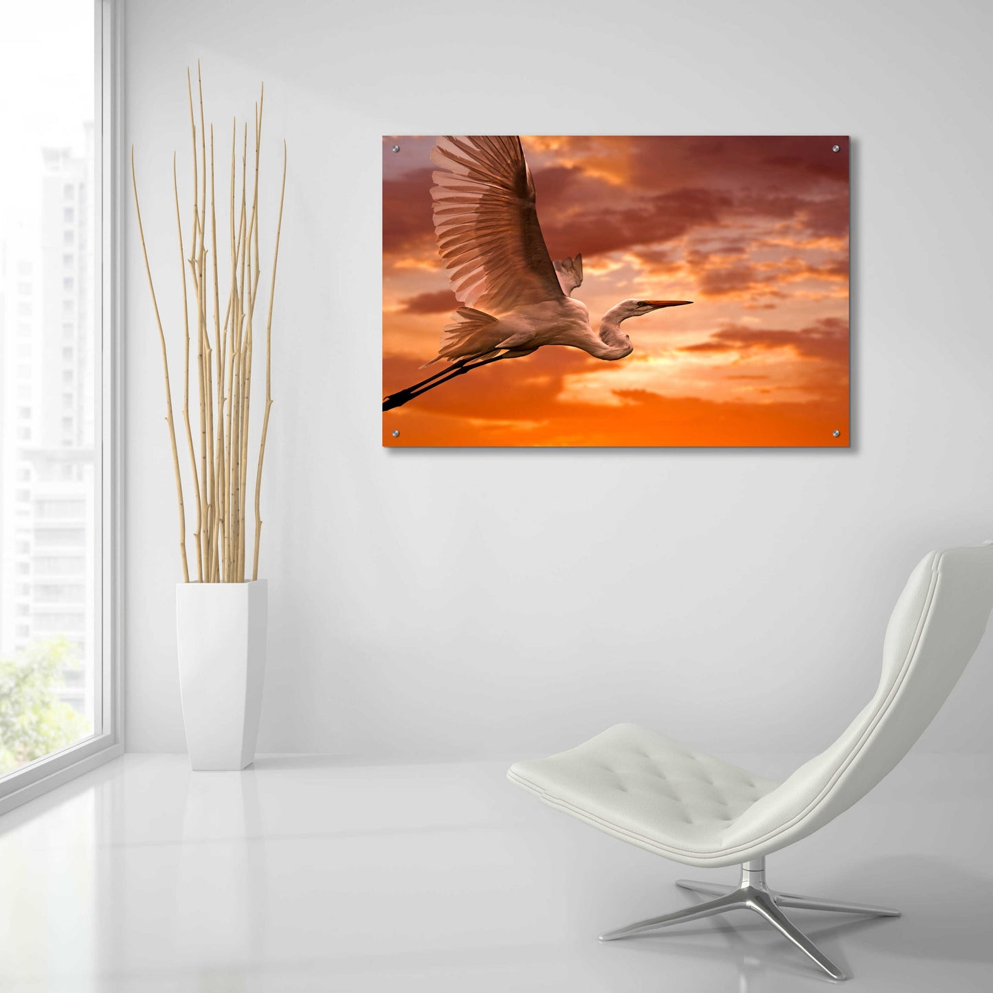 Epic Art 'Heron Sunset' by Mike Jones, Acrylic Glass Wall Art,36x24