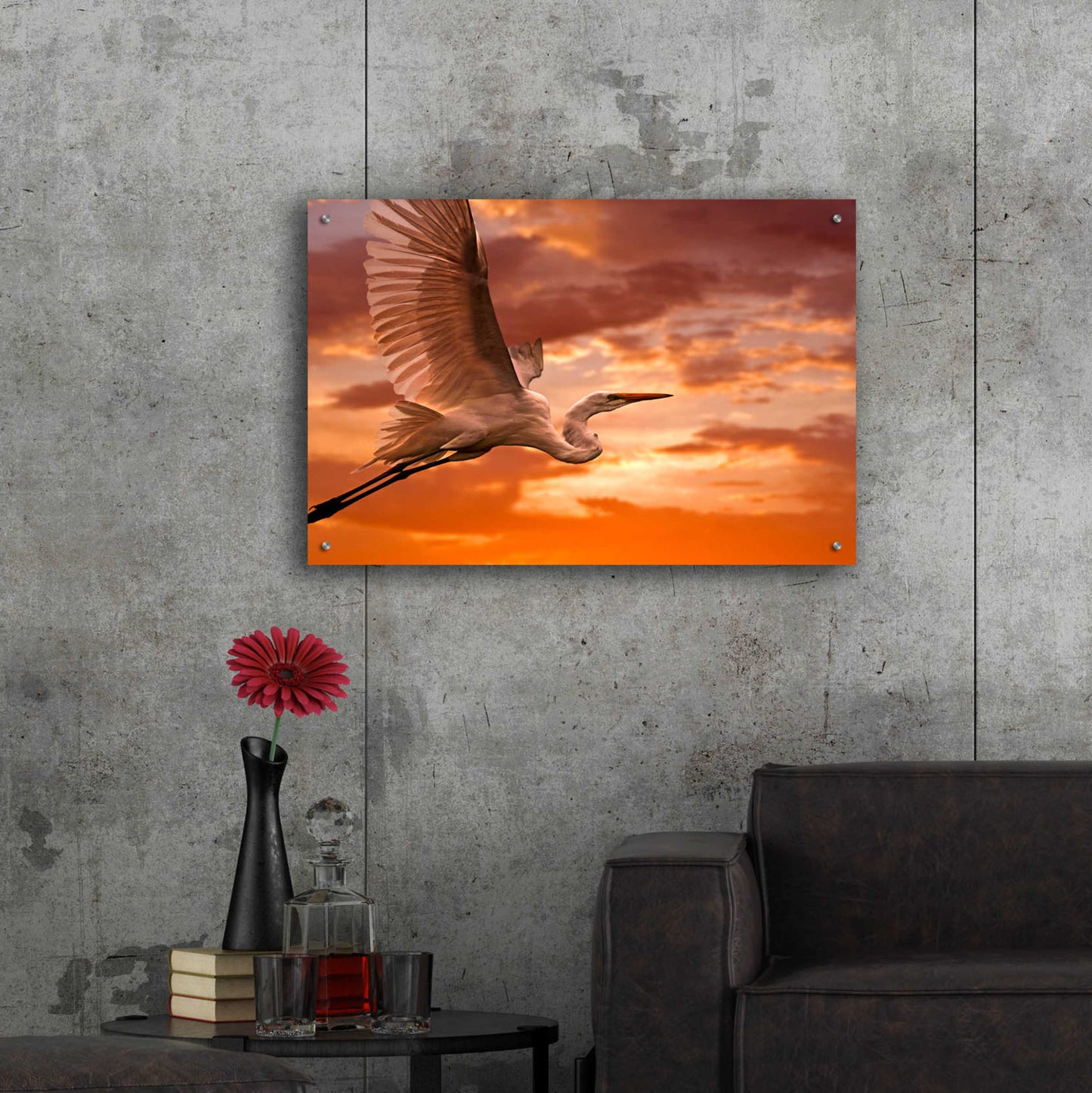 Epic Art 'Heron Sunset' by Mike Jones, Acrylic Glass Wall Art,36x24