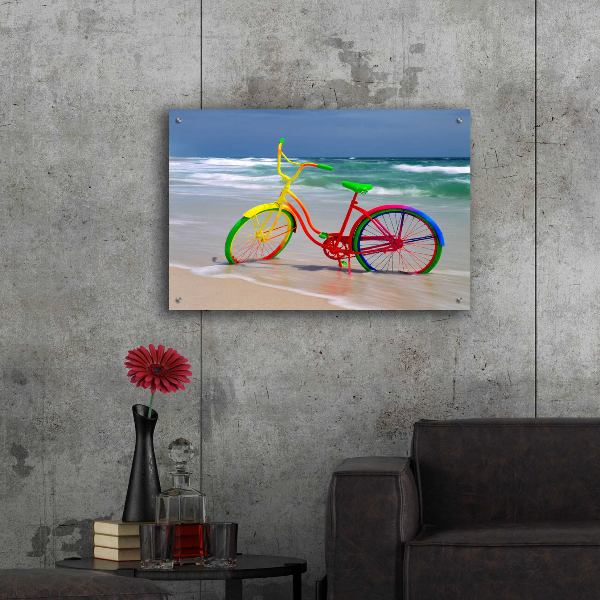 Epic Art 'Rainbow Bike' by Mike Jones, Acrylic Glass Wall Art,36x24