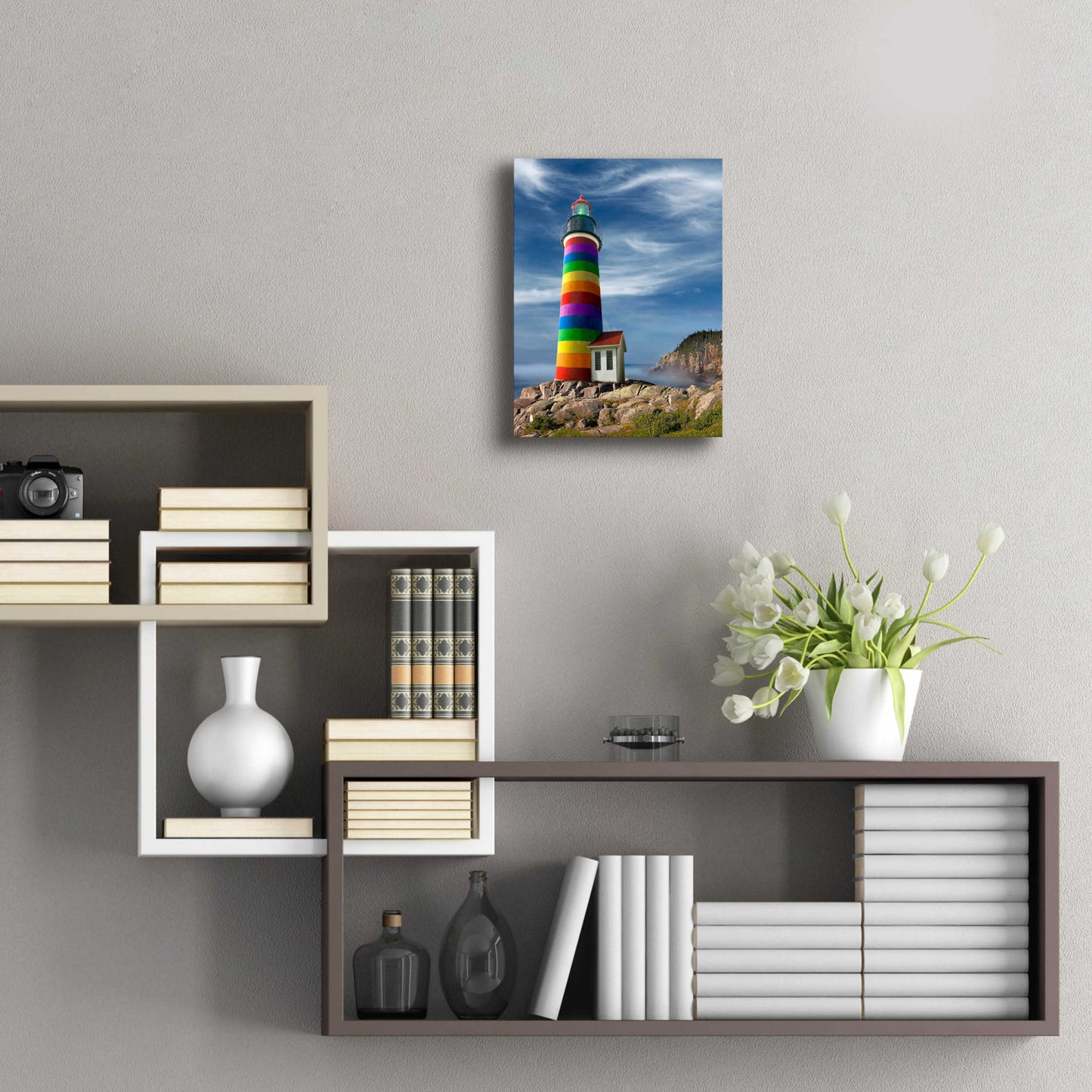 Epic Art 'Rainbow Lighthouse North' by Mike Jones, Acrylic Glass Wall Art,12x16