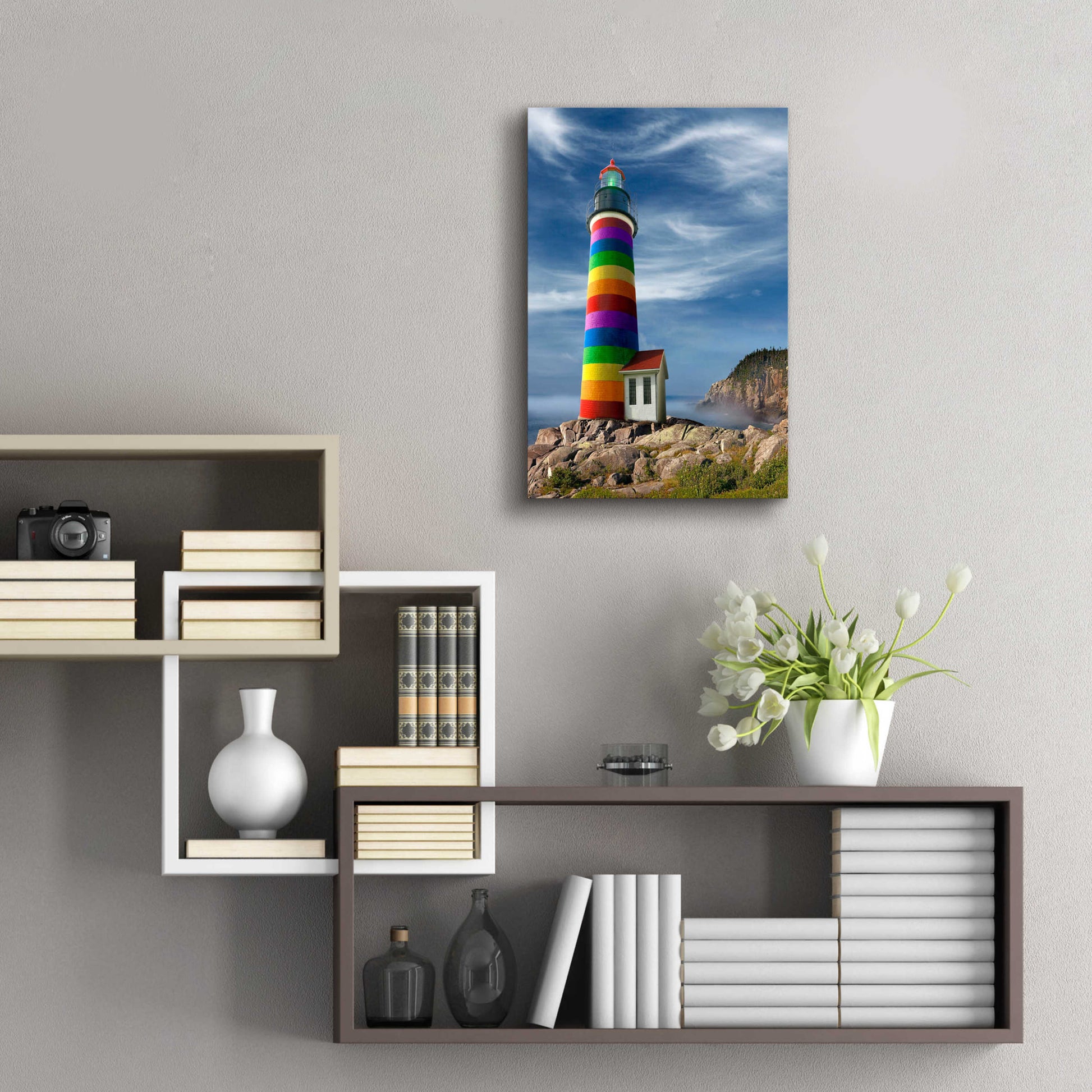 Epic Art 'Rainbow Lighthouse North' by Mike Jones, Acrylic Glass Wall Art,16x24