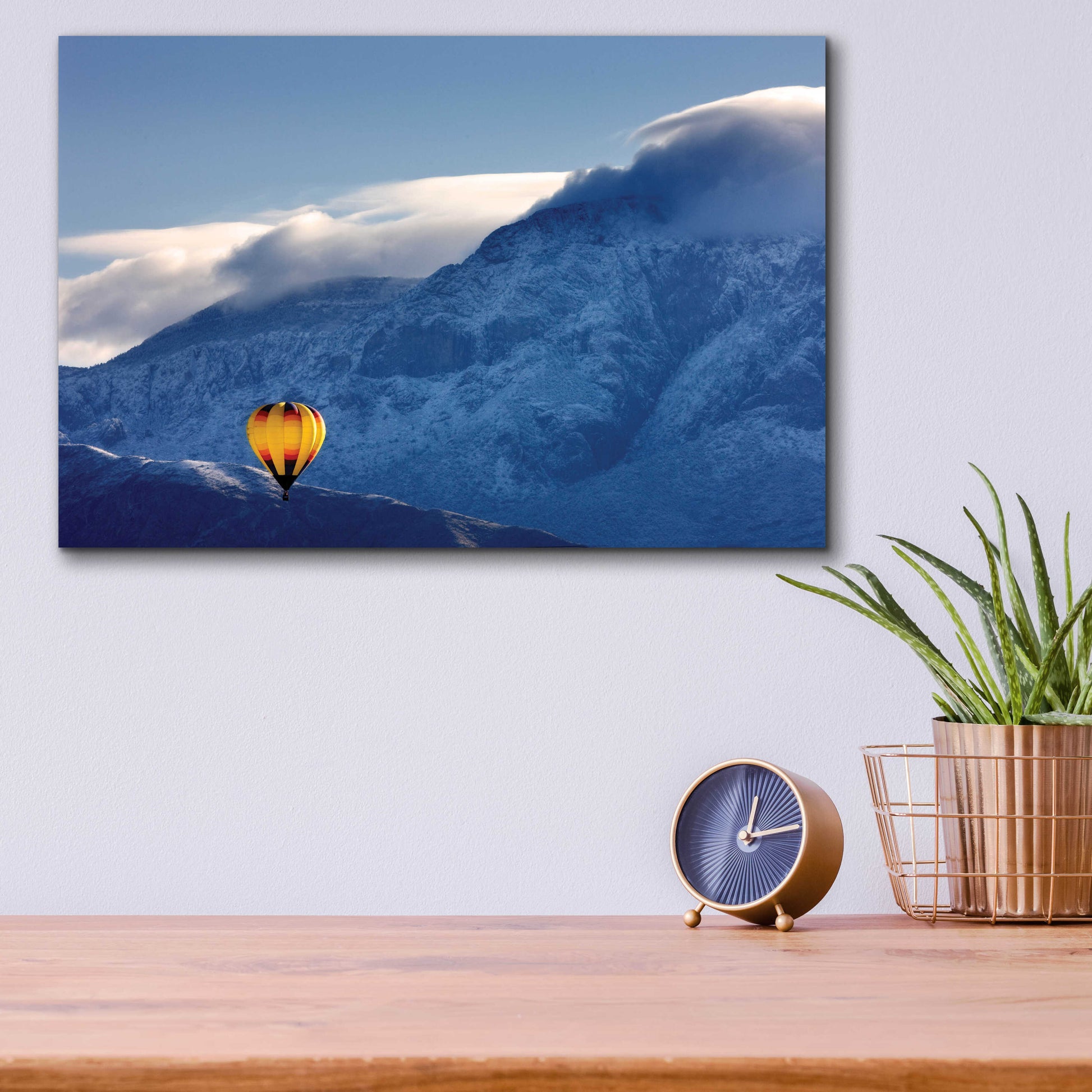 Epic Art 'Balloon Fiesta Snow' by Mike Jones, Acrylic Glass Wall Art,16x12