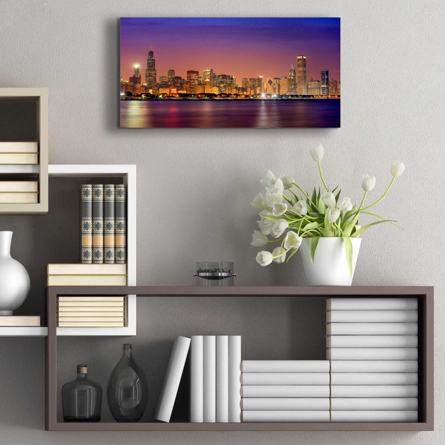 Epic Art 'Chicago Dusk full skyline' by Mike Jones, Acrylic Glass Wall Art,24x12