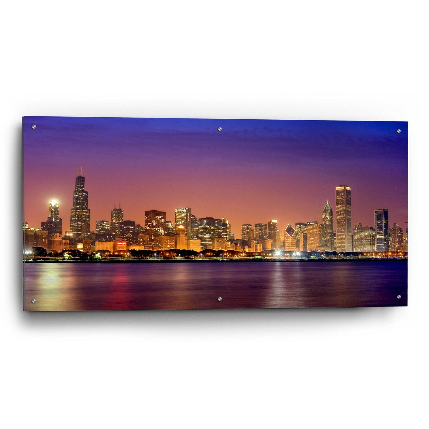 Epic Art 'Chicago Dusk full skyline' by Mike Jones, Acrylic Glass Wall Art,48x24