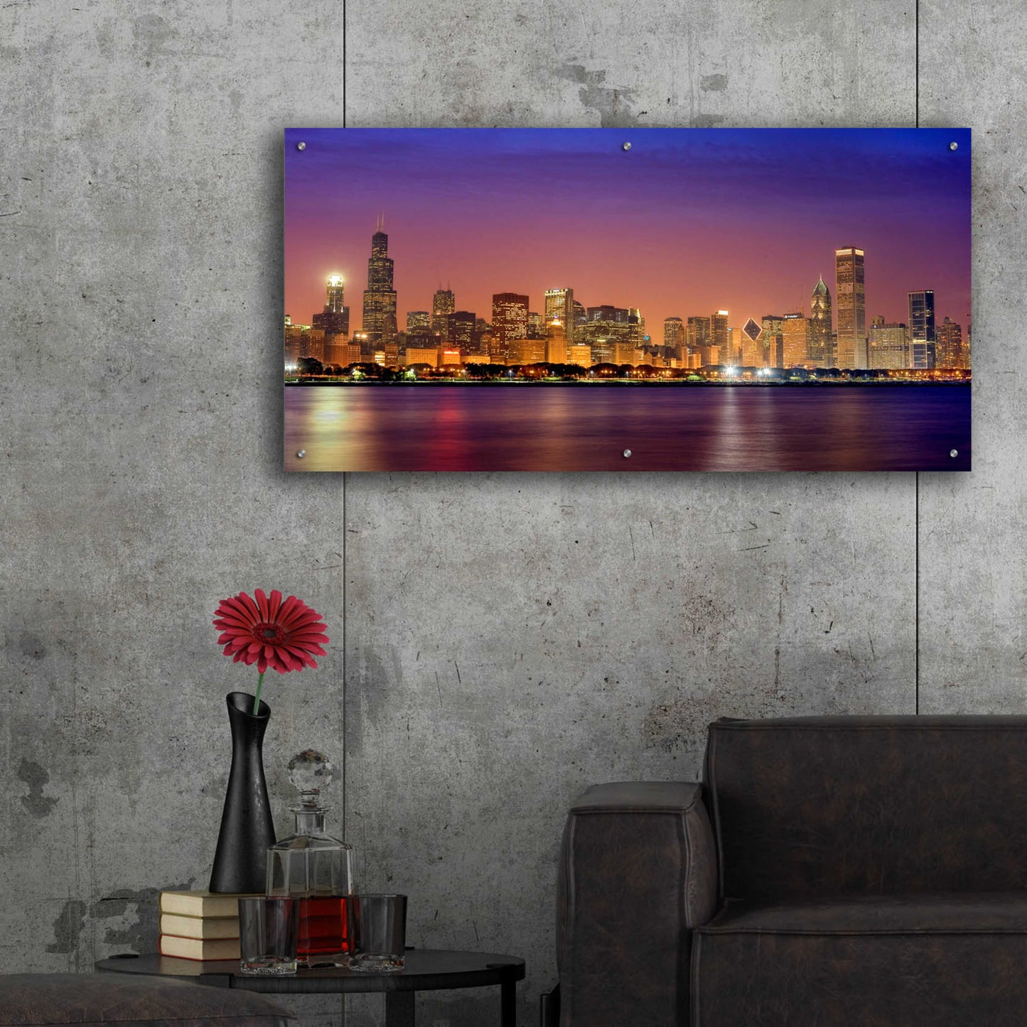 Epic Art 'Chicago Dusk full skyline' by Mike Jones, Acrylic Glass Wall Art,48x24