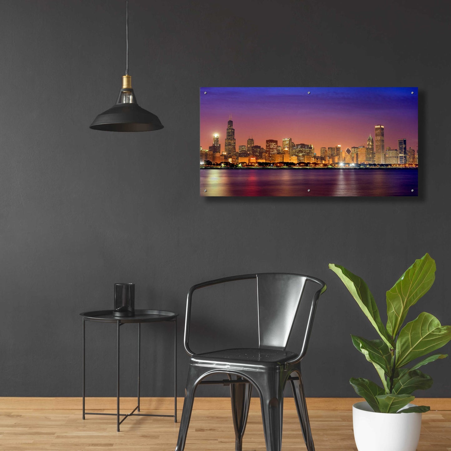 Epic Art 'Chicago Dusk full skyline' by Mike Jones, Acrylic Glass Wall Art,48x24