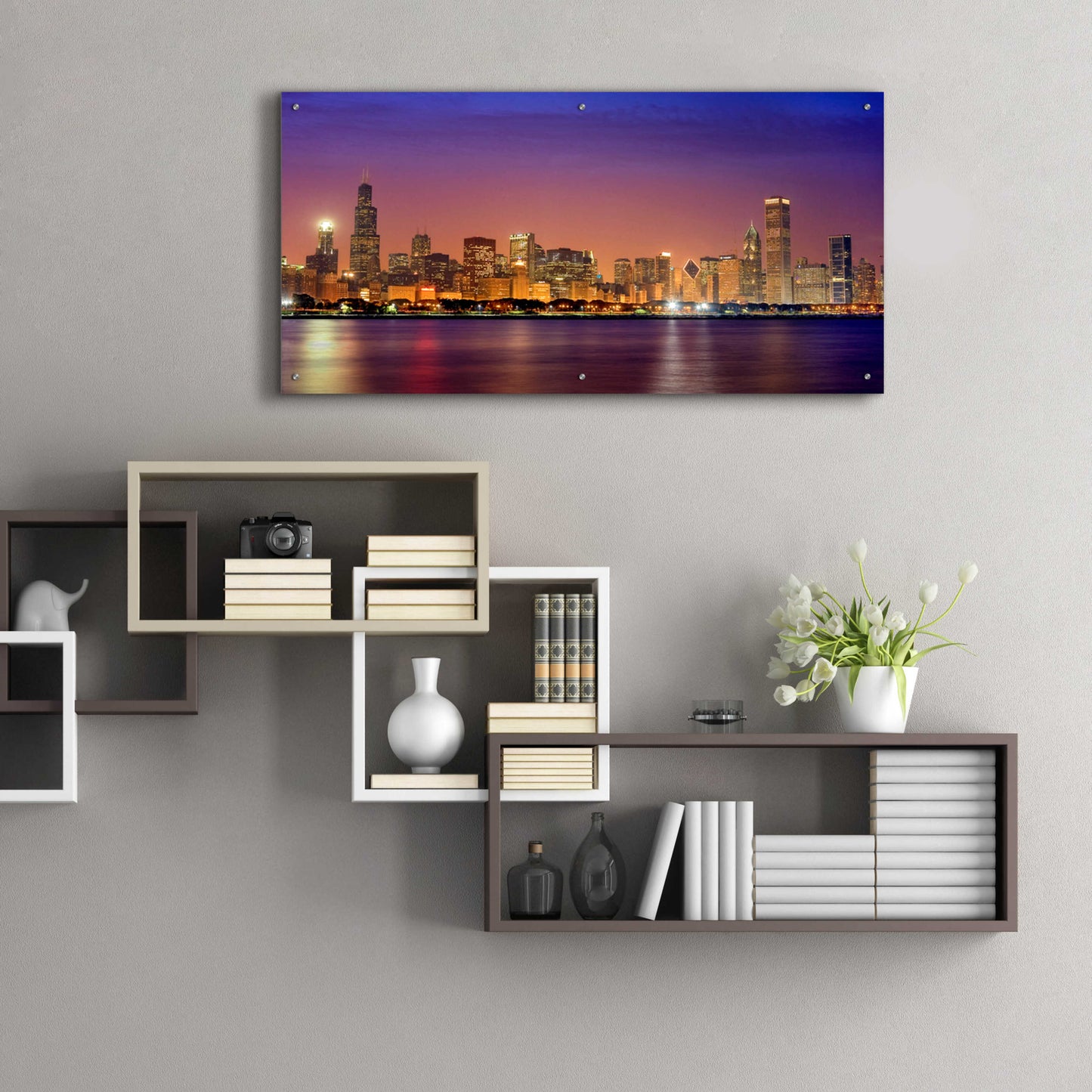 Epic Art 'Chicago Dusk full skyline' by Mike Jones, Acrylic Glass Wall Art,48x24