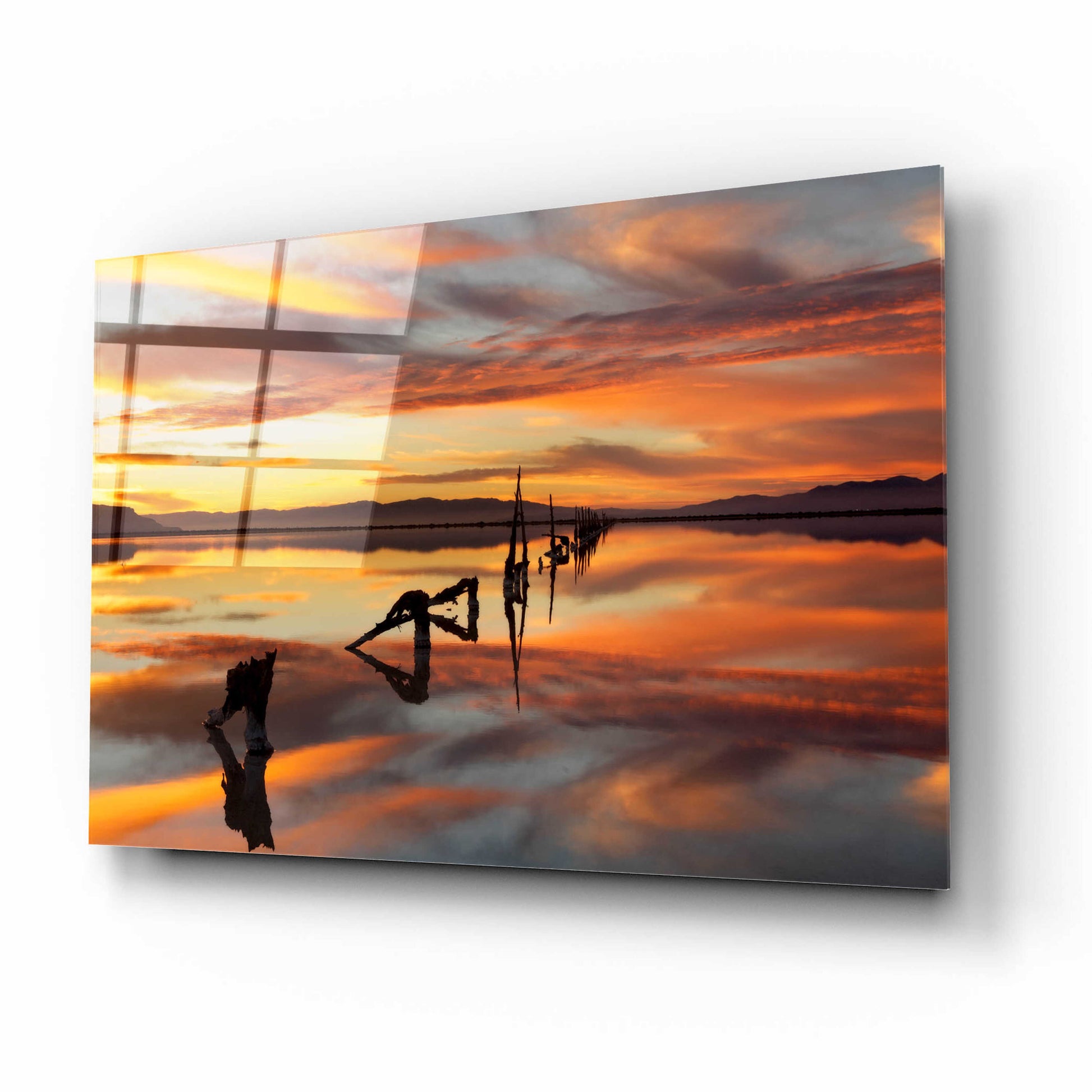 Epic Art 'Great Salt Lake Pilings Sunset' by Mike Jones, Acrylic Glass Wall Art,16x12