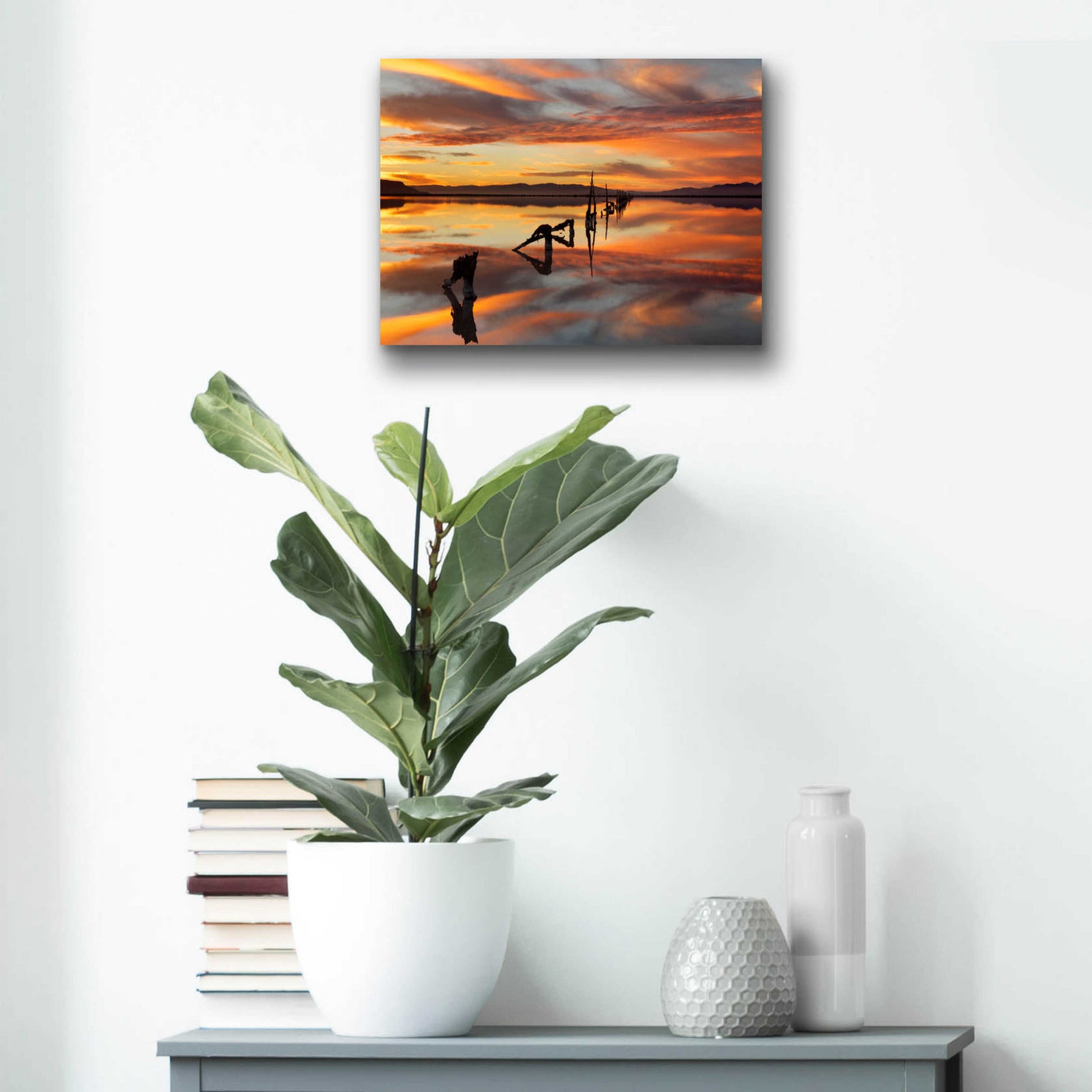 Epic Art 'Great Salt Lake Pilings Sunset' by Mike Jones, Acrylic Glass Wall Art,16x12