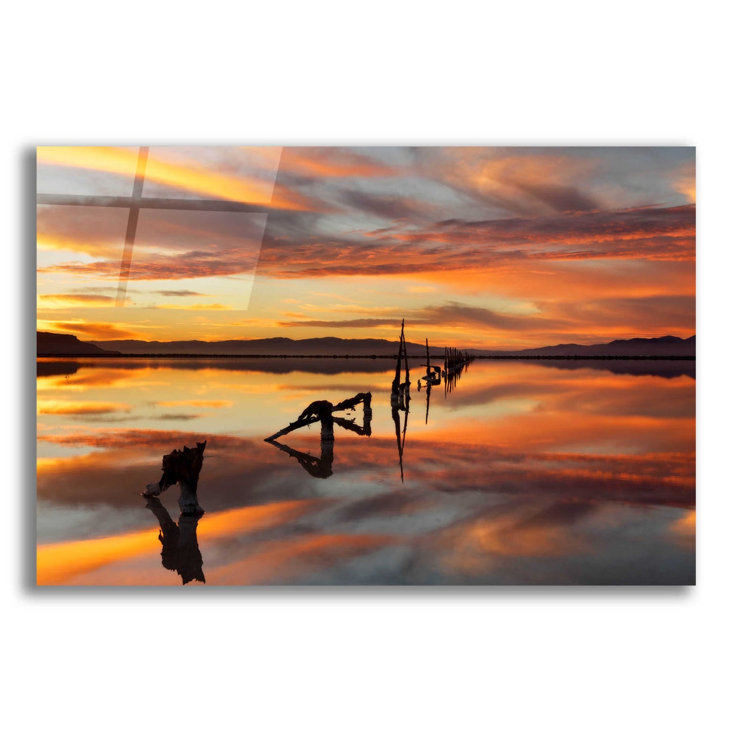 Epic Art 'Great Salt Lake Pilings Sunset' by Mike Jones, Acrylic Glass Wall Art,16x12