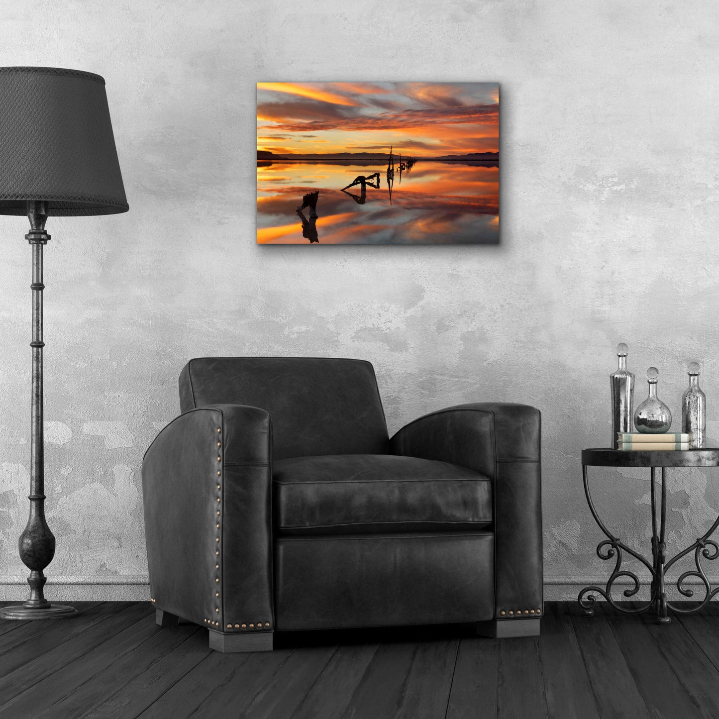 Epic Art 'Great Salt Lake Pilings Sunset' by Mike Jones, Acrylic Glass Wall Art,24x16