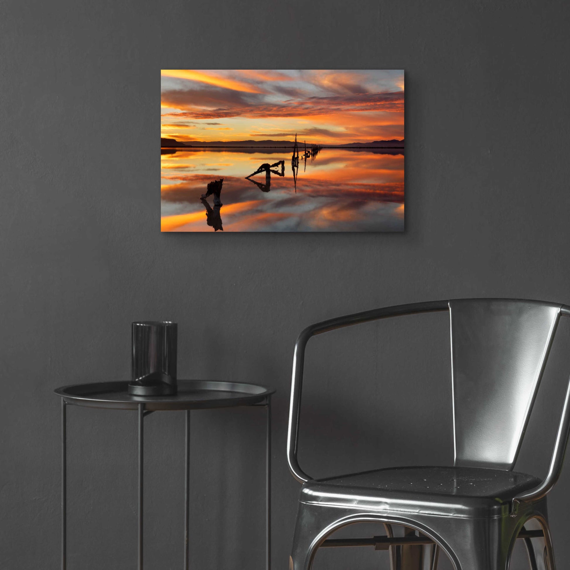 Epic Art 'Great Salt Lake Pilings Sunset' by Mike Jones, Acrylic Glass Wall Art,24x16