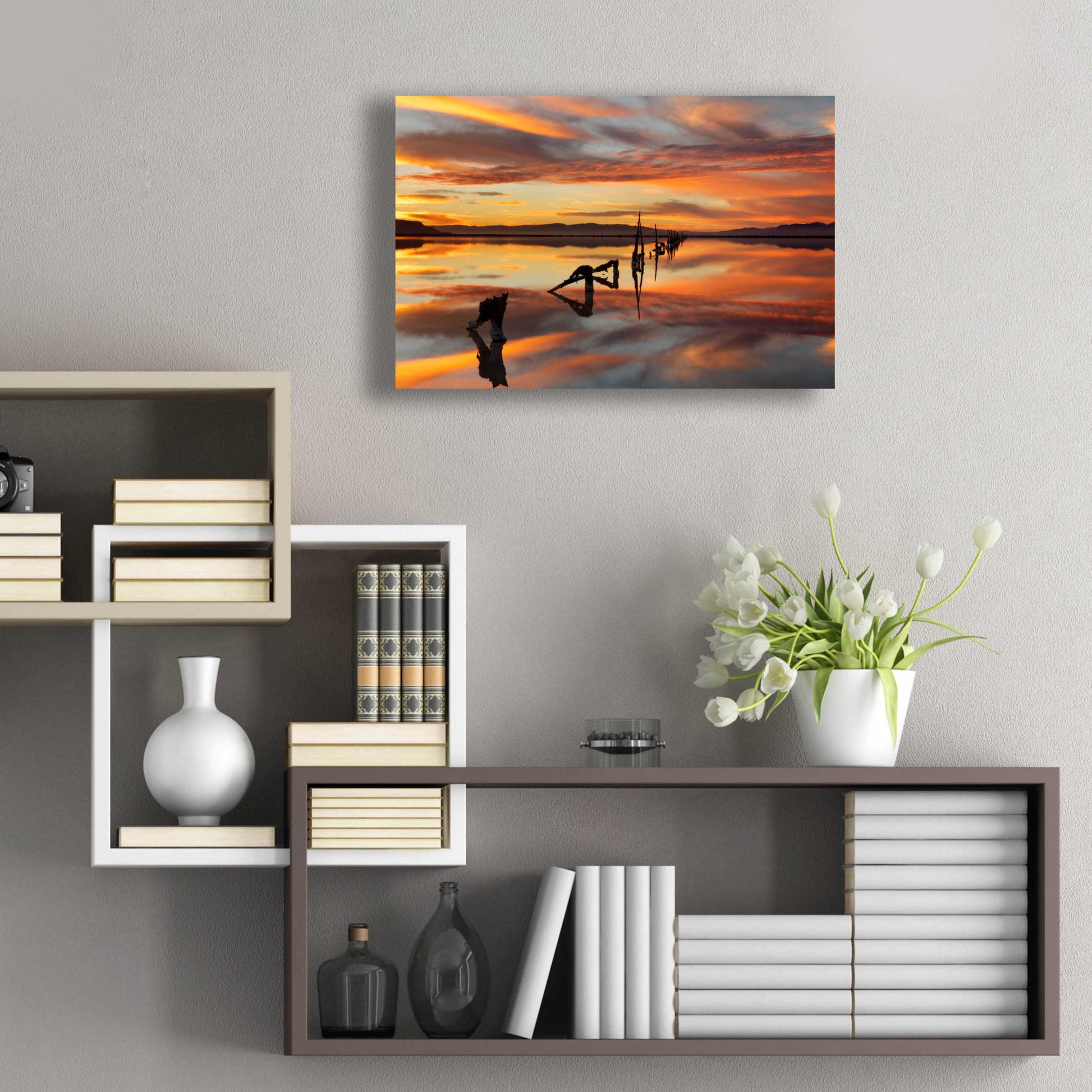 Epic Art 'Great Salt Lake Pilings Sunset' by Mike Jones, Acrylic Glass Wall Art,24x16