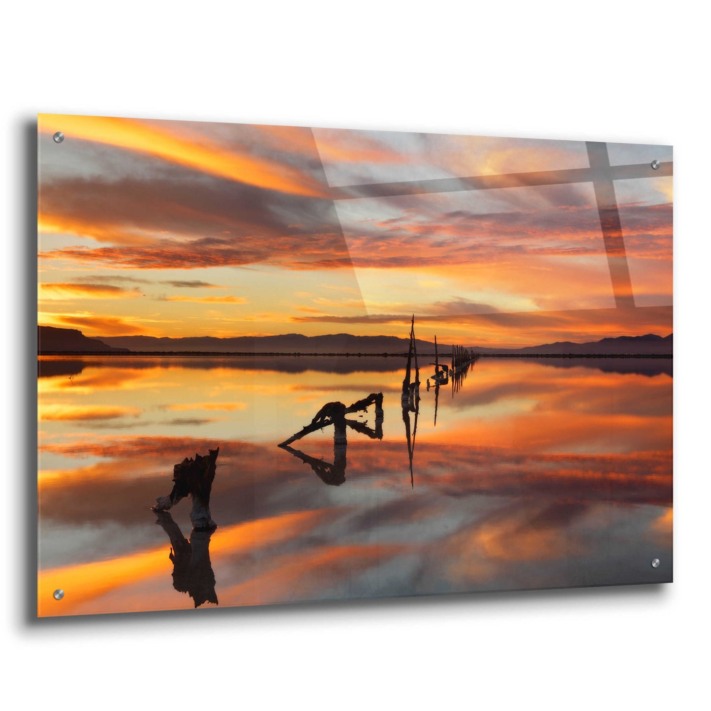 Epic Art 'Great Salt Lake Pilings Sunset' by Mike Jones, Acrylic Glass Wall Art,36x24