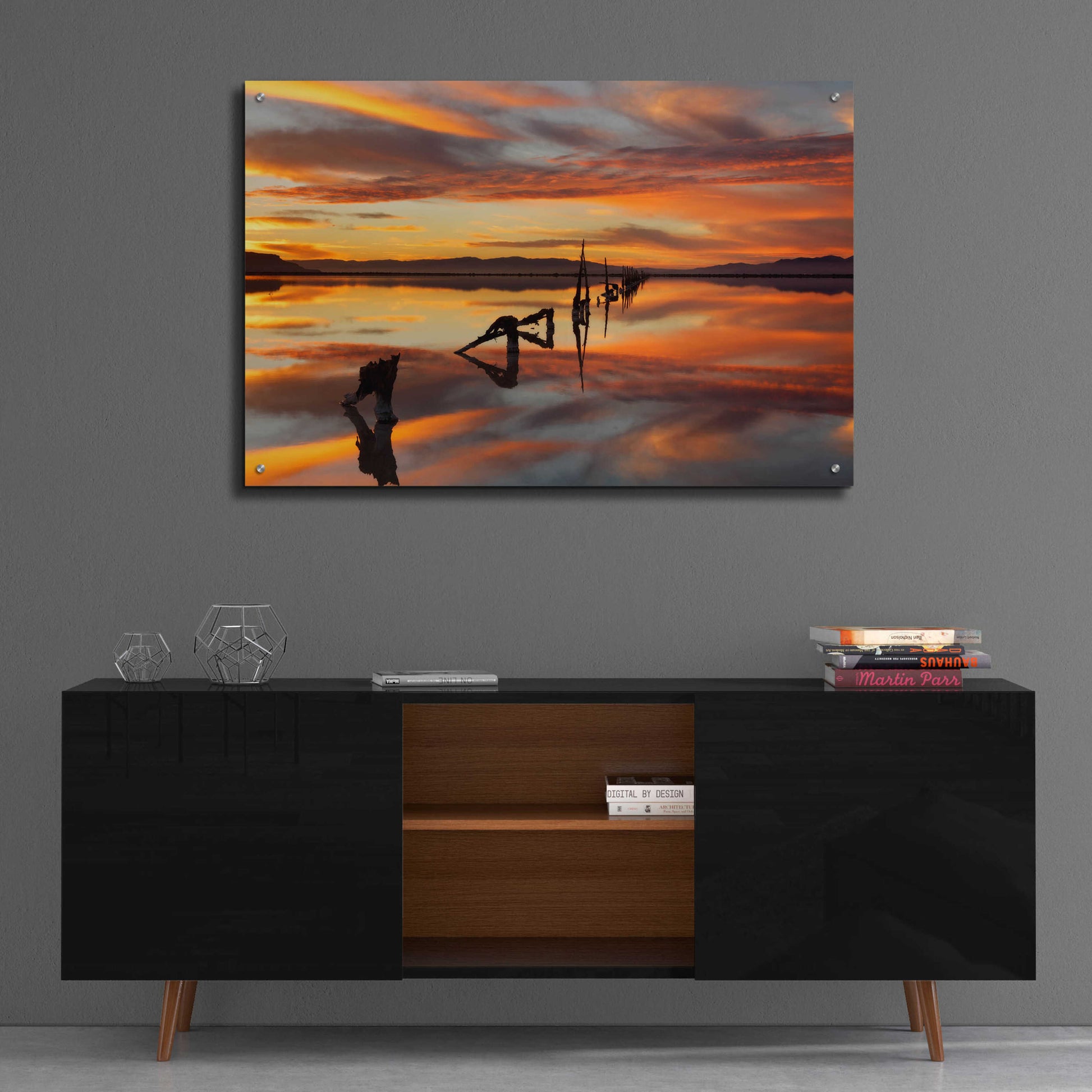 Epic Art 'Great Salt Lake Pilings Sunset' by Mike Jones, Acrylic Glass Wall Art,36x24