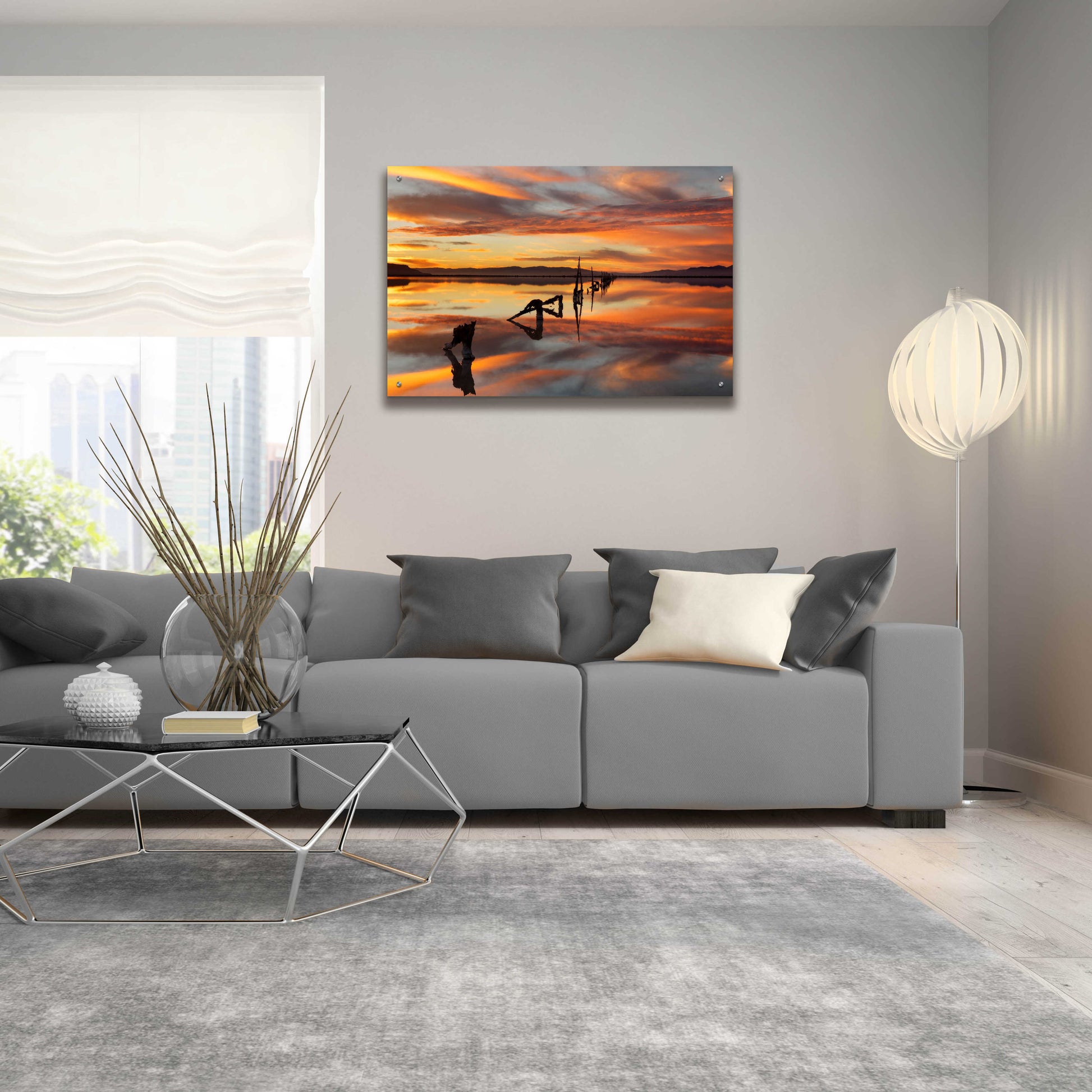 Epic Art 'Great Salt Lake Pilings Sunset' by Mike Jones, Acrylic Glass Wall Art,36x24