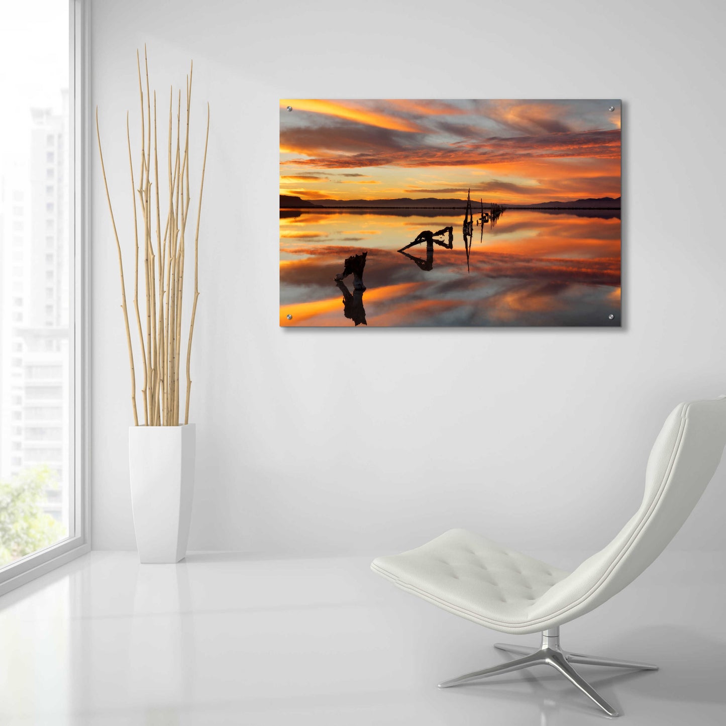 Epic Art 'Great Salt Lake Pilings Sunset' by Mike Jones, Acrylic Glass Wall Art,36x24