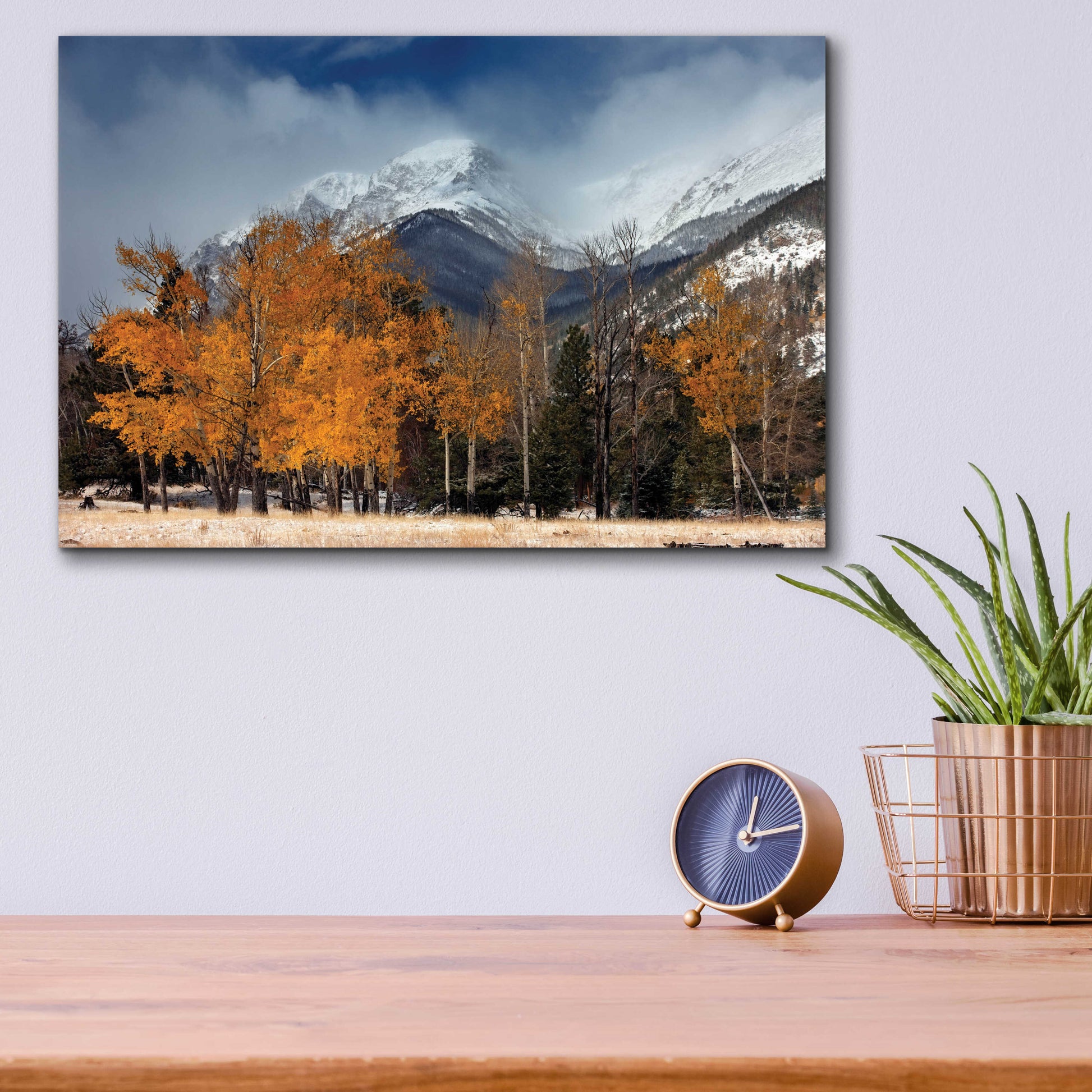 Epic Art 'RMNP Aspens and Storm Clouds' by Mike Jones, Acrylic Glass Wall Art,16x12