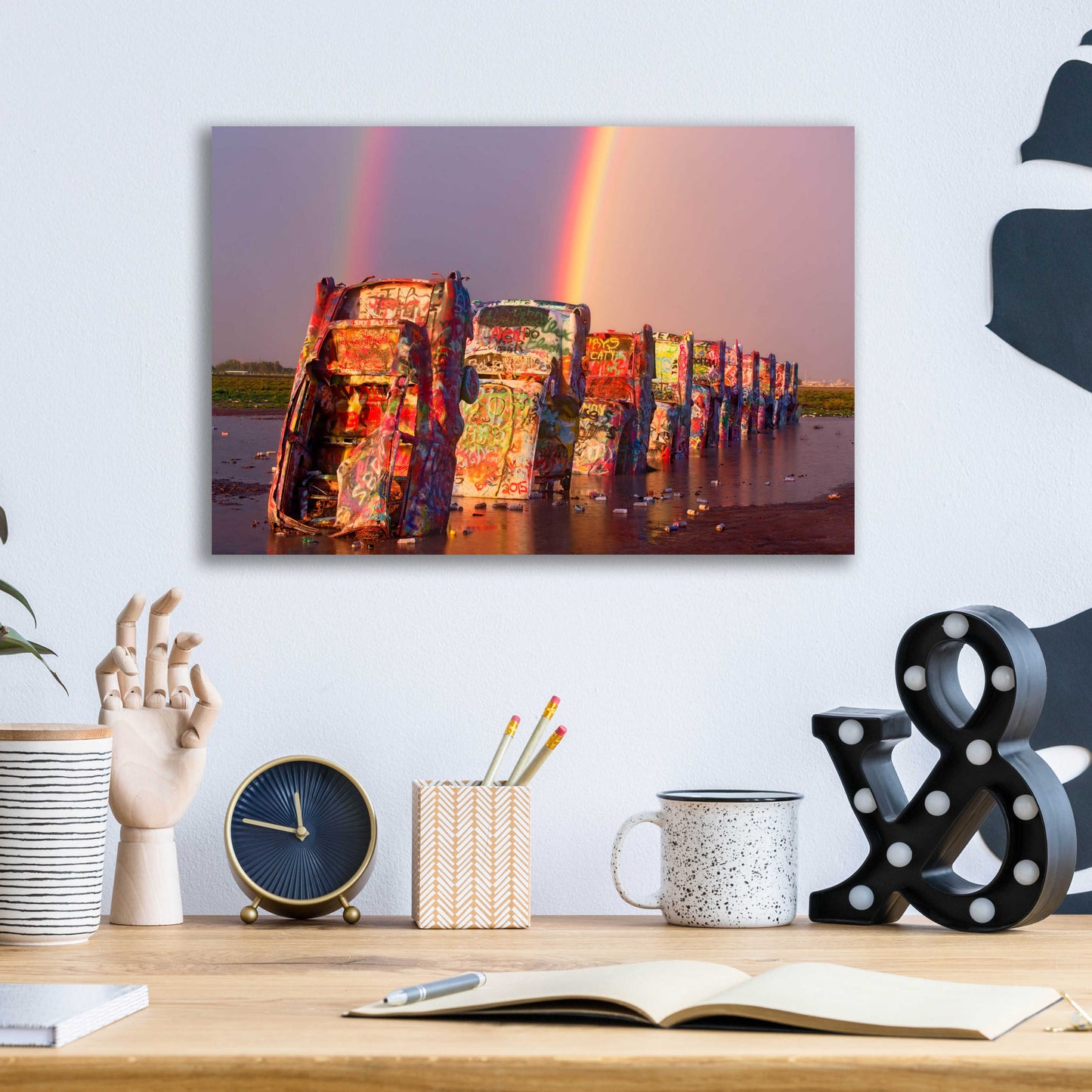 Epic Art 'Cadillac Ranch Rainbow' by Mike Jones, Acrylic Glass Wall Art,16x12