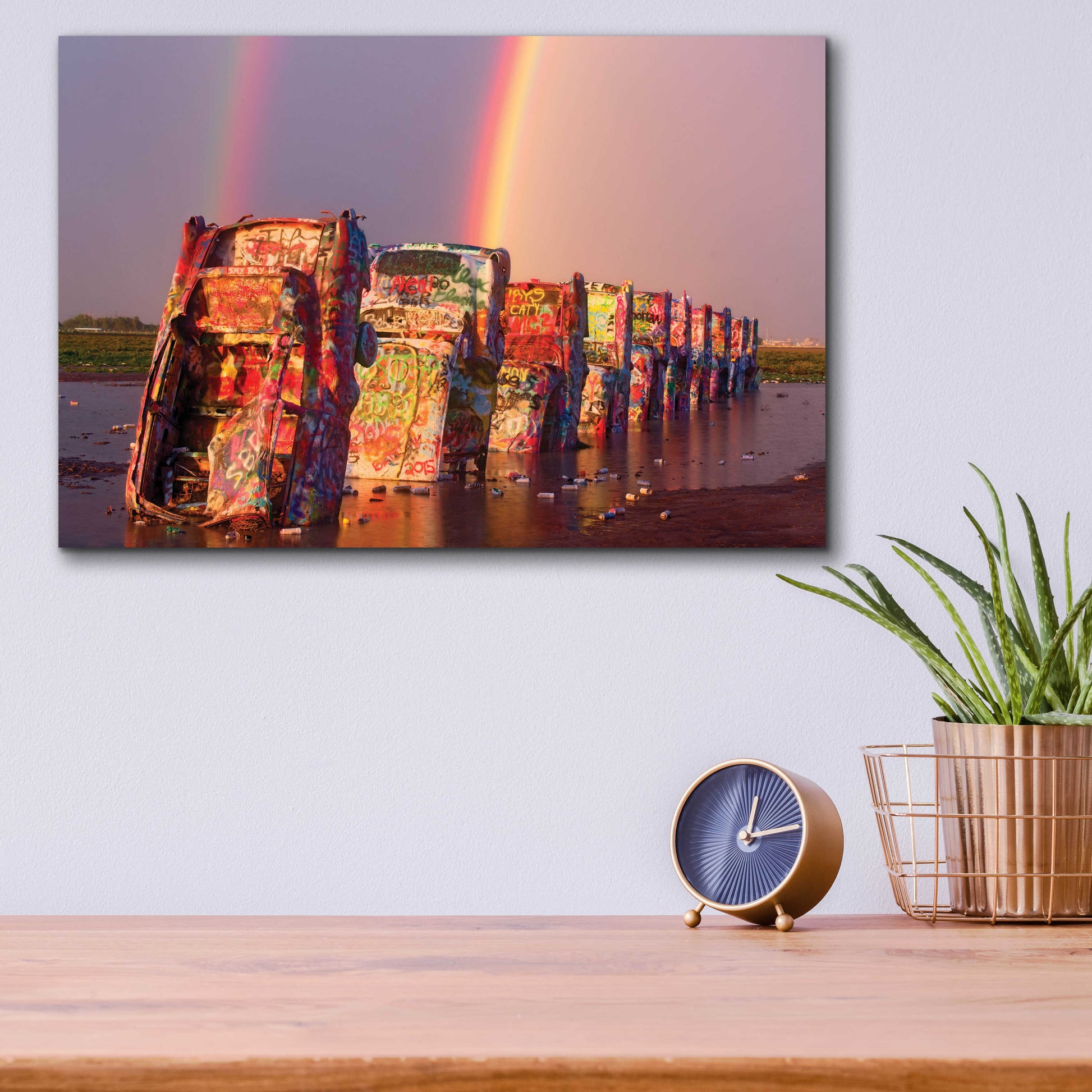 Epic Art 'Cadillac Ranch Rainbow' by Mike Jones, Acrylic Glass Wall Art,16x12