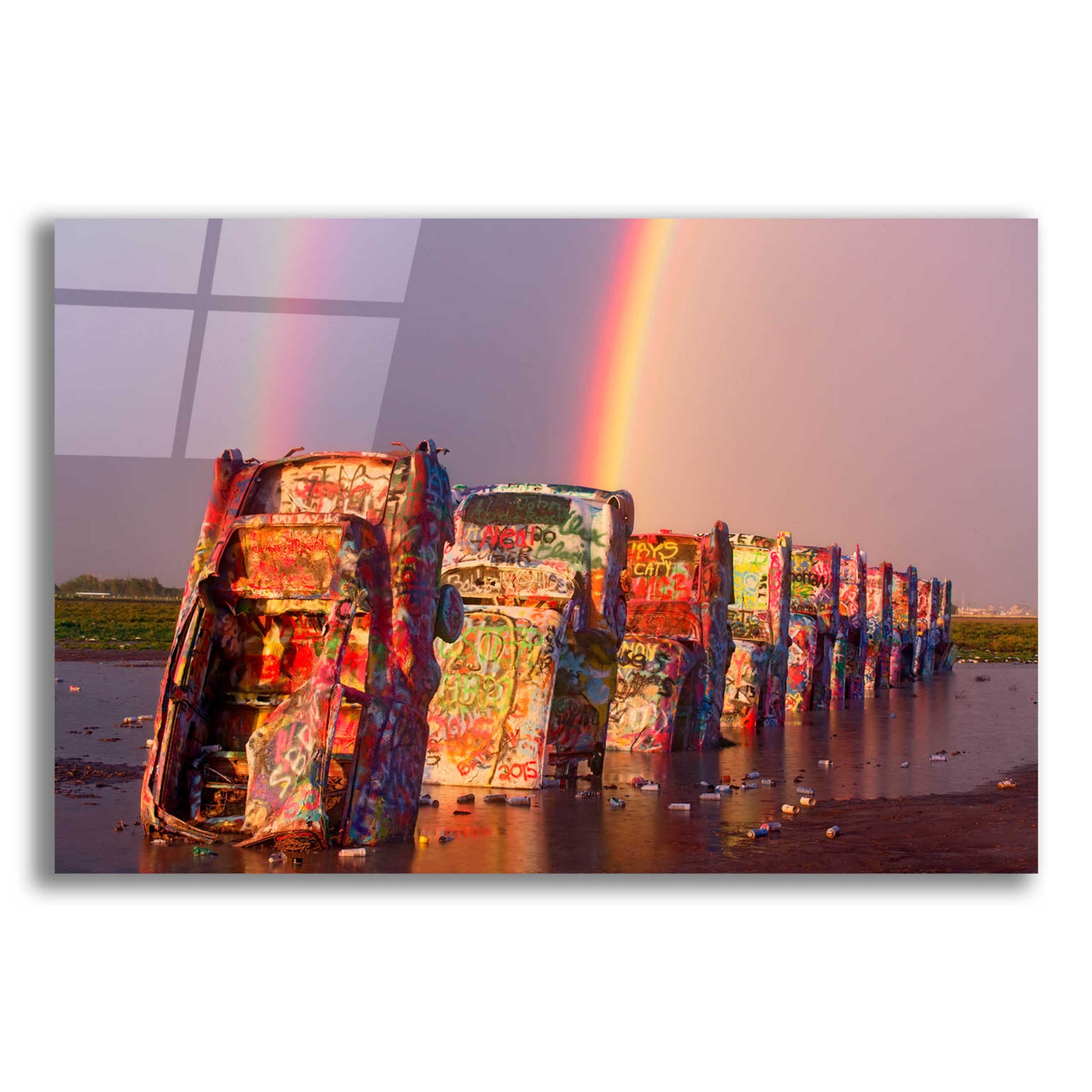 Epic Art 'Cadillac Ranch Rainbow' by Mike Jones, Acrylic Glass Wall Art,16x12