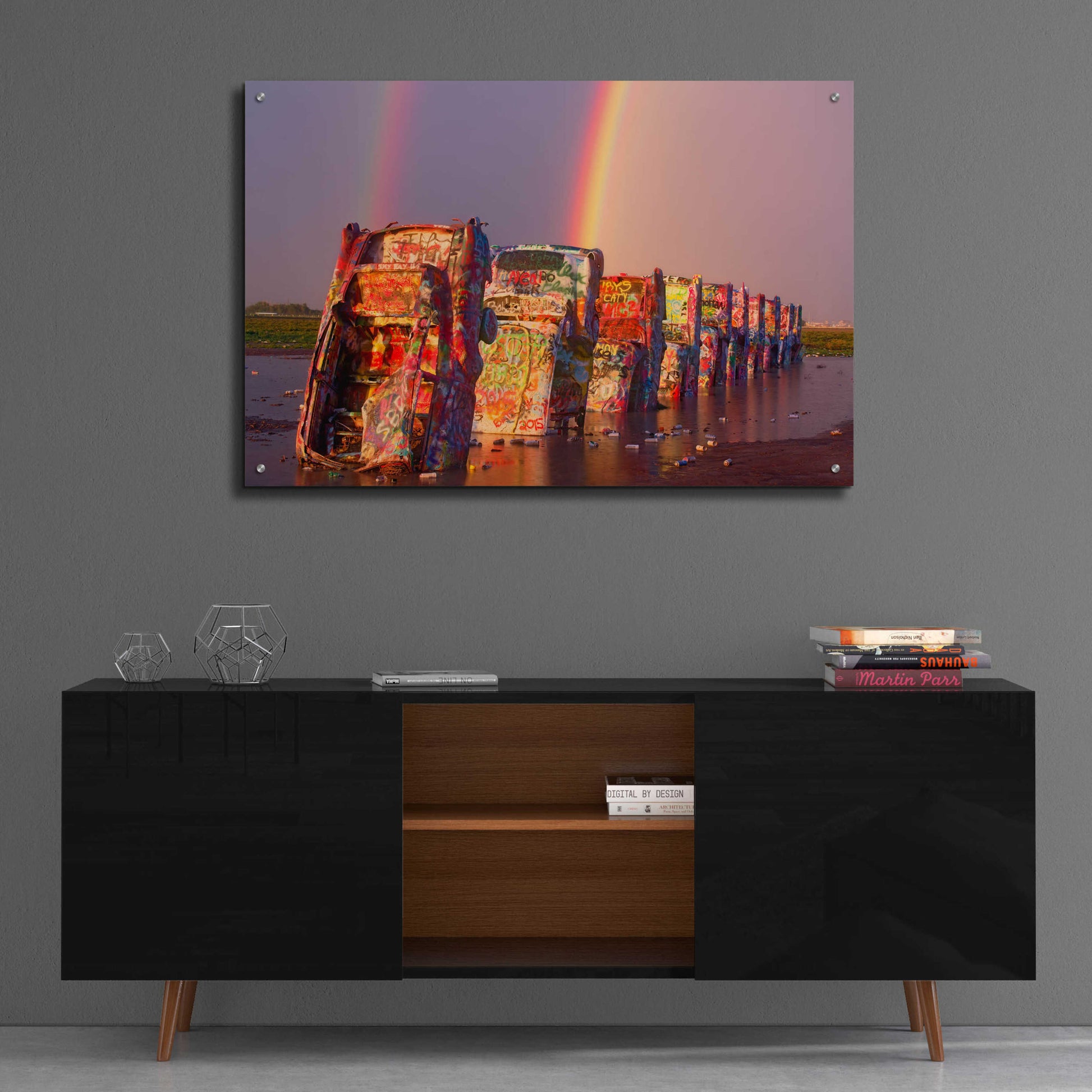 Epic Art 'Cadillac Ranch Rainbow' by Mike Jones, Acrylic Glass Wall Art,36x24