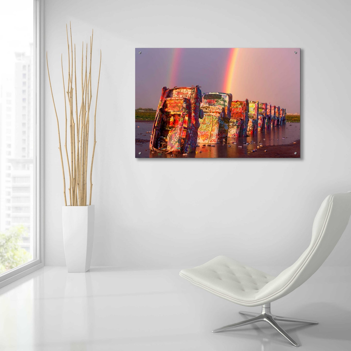 Epic Art 'Cadillac Ranch Rainbow' by Mike Jones, Acrylic Glass Wall Art,36x24