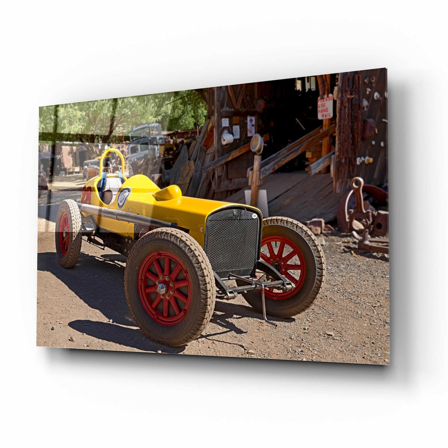 Epic Art 'Gold King Mine Race Car' by Mike Jones, Acrylic Glass Wall Art,16x12