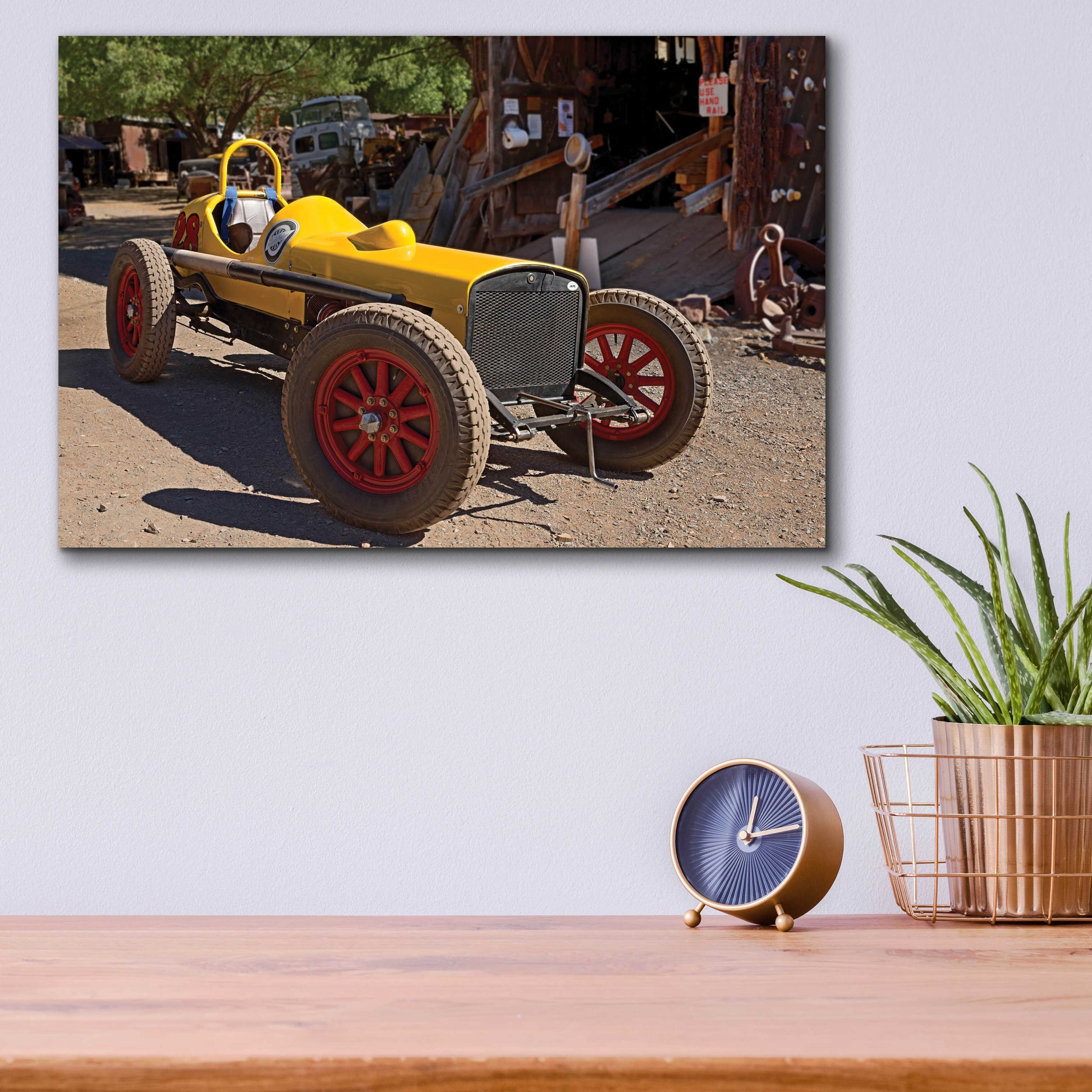 Epic Art 'Gold King Mine Race Car' by Mike Jones, Acrylic Glass Wall Art,16x12