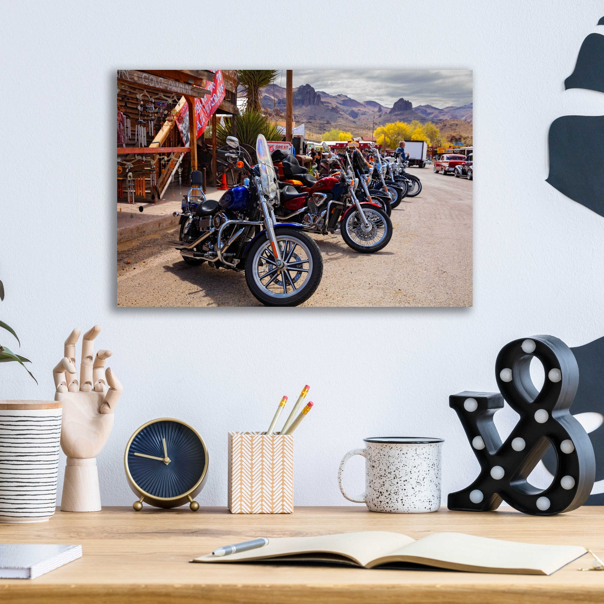 Epic Art 'Route 66 Fun Run Oatman Motorcycles' by Mike Jones, Acrylic Glass Wall Art,16x12