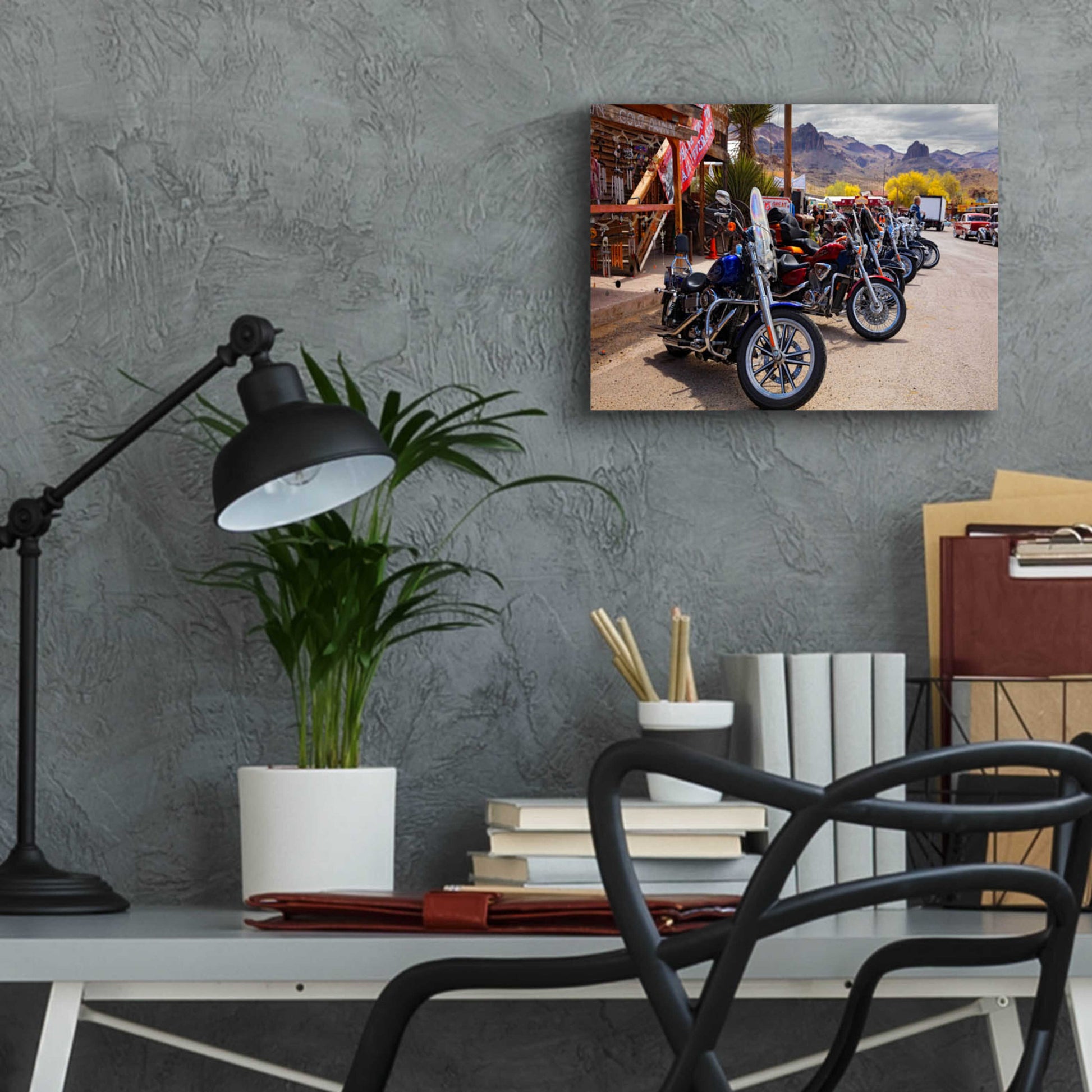 Epic Art 'Route 66 Fun Run Oatman Motorcycles' by Mike Jones, Acrylic Glass Wall Art,16x12